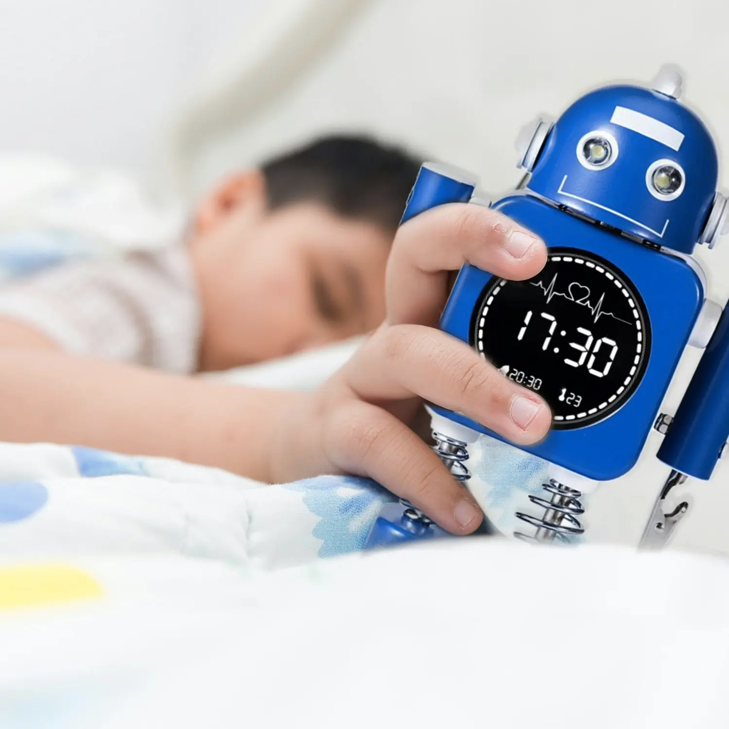 Laser Kids Digital Robot Alarm Clock Blue - Time Date and Temperature