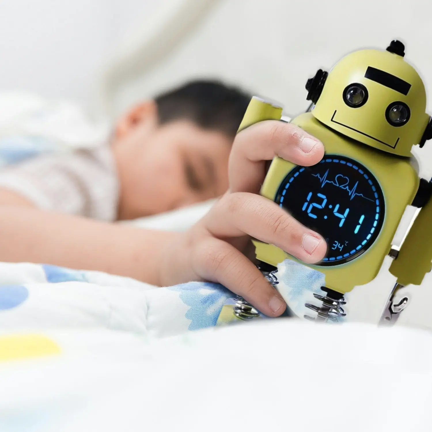 Laser Kids Digital Robot Alarm Clock Yellow - Time Date and Temperature