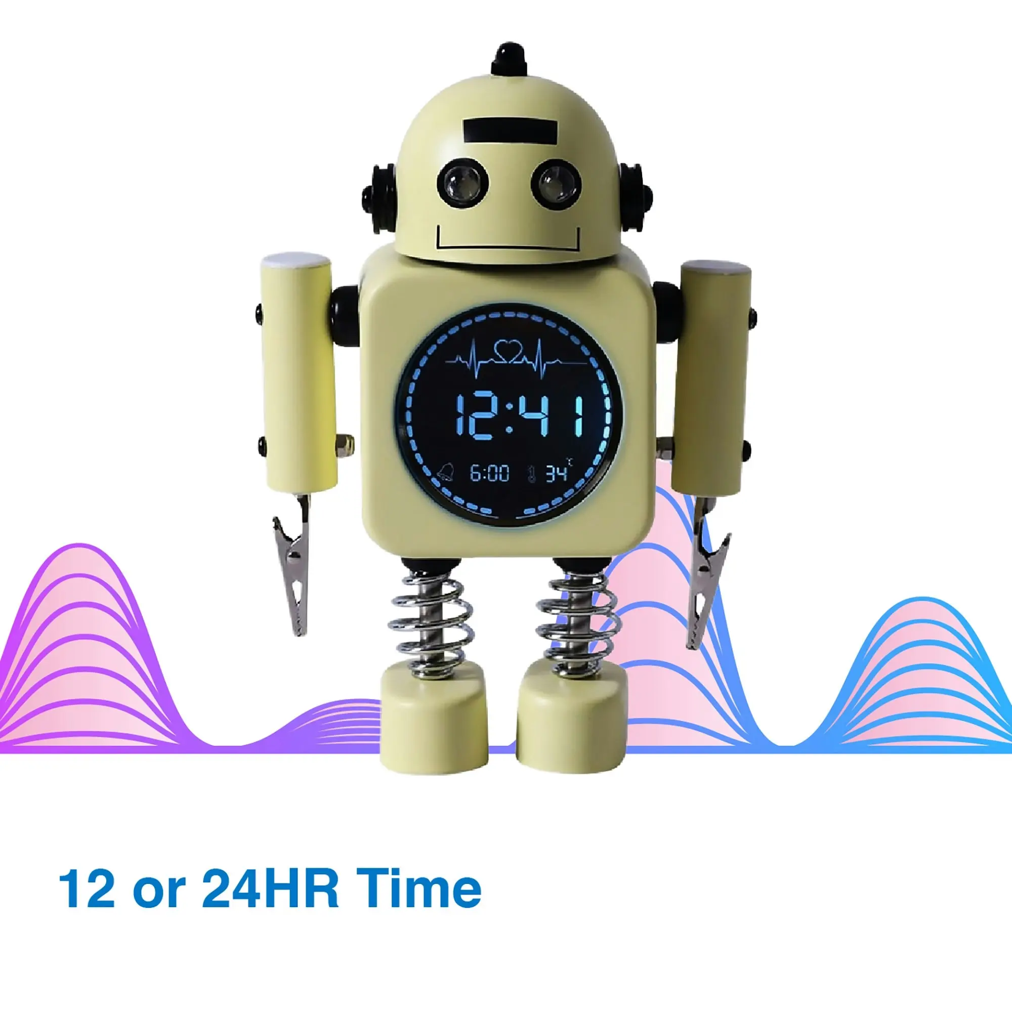 Laser Kids Digital Robot Alarm Clock Yellow - Time Date and Temperature