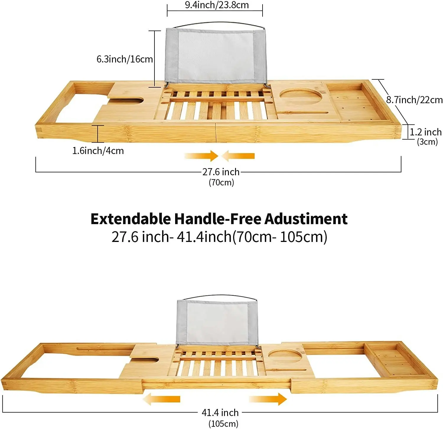 Premium Bamboo Bath Tray with Extending Sides