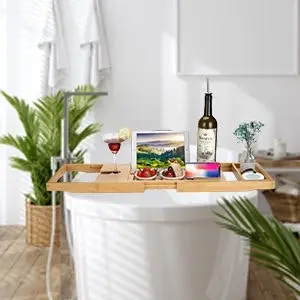 Premium Bamboo Bath Tray with Extending Sides