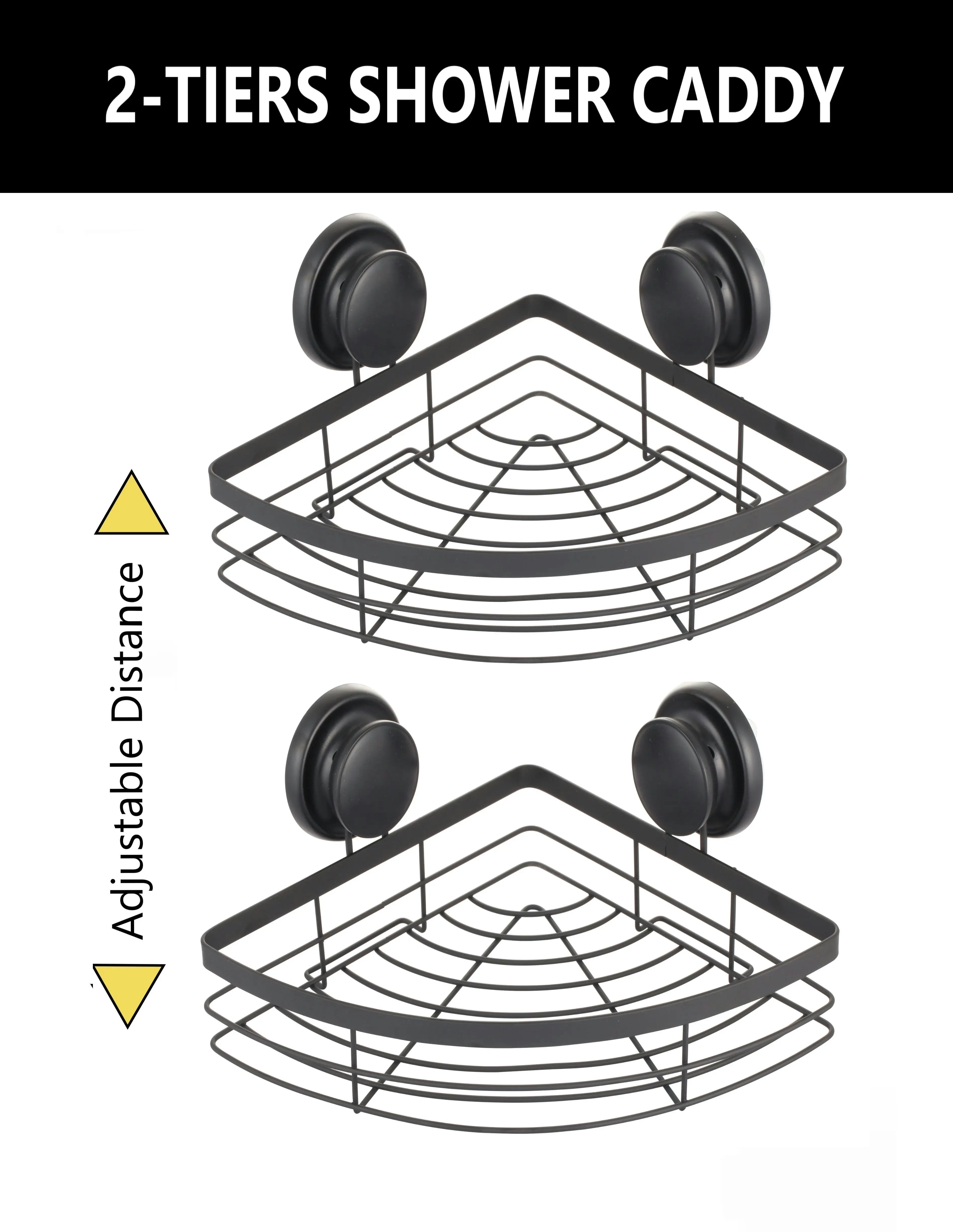 Carla Home  2 Pack Round Corner Shower Caddy Shelf Basket Rack with Premium Vacuum Suction Cup No-Drilling for Bathroom and Kitchen