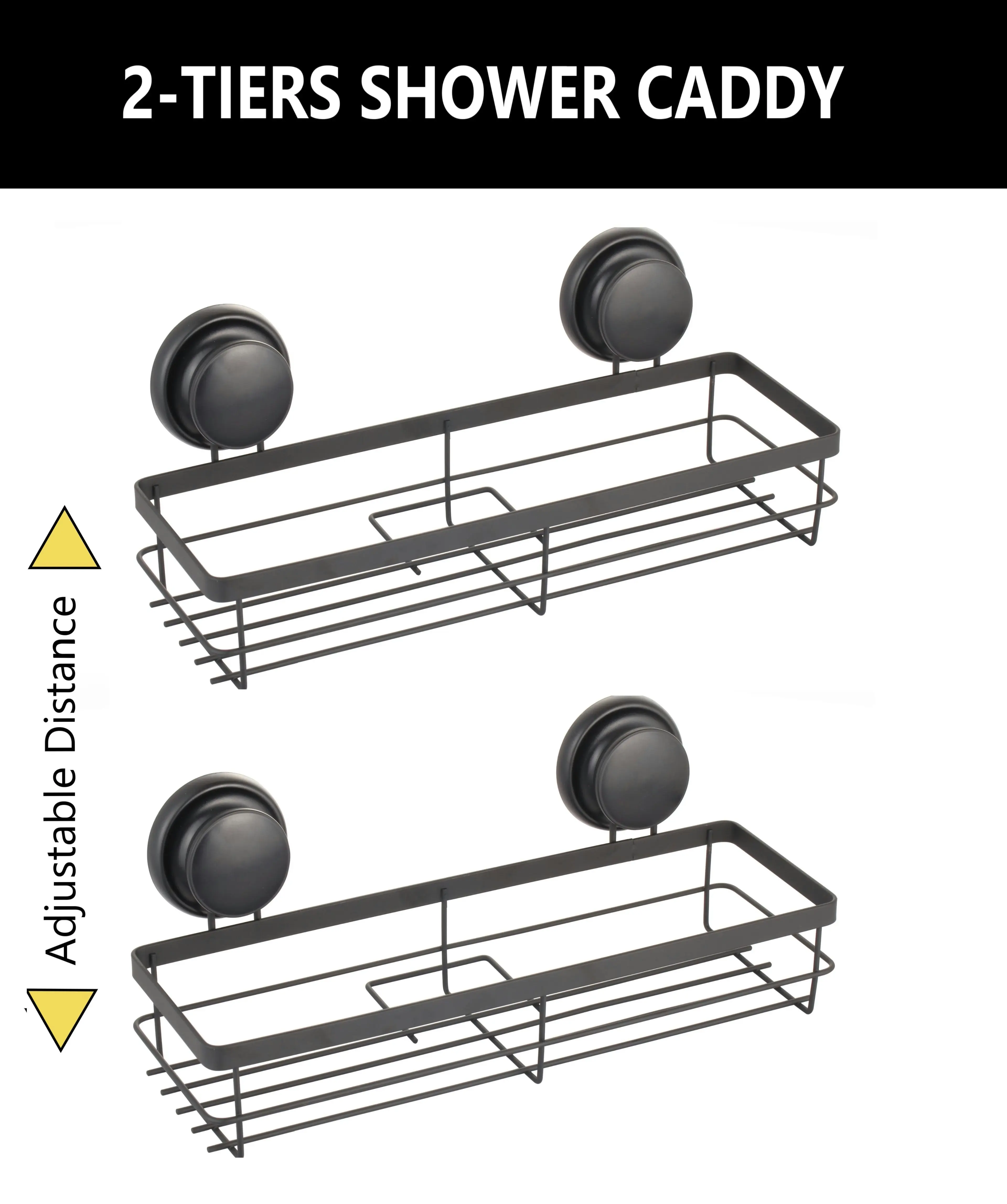 Carla Home  2 Pack Rectangular Corner Shower Caddy Shelf Basket Rack with Premium Vacuum Suction Cup No-Drilling for Bathroom and Kitchen