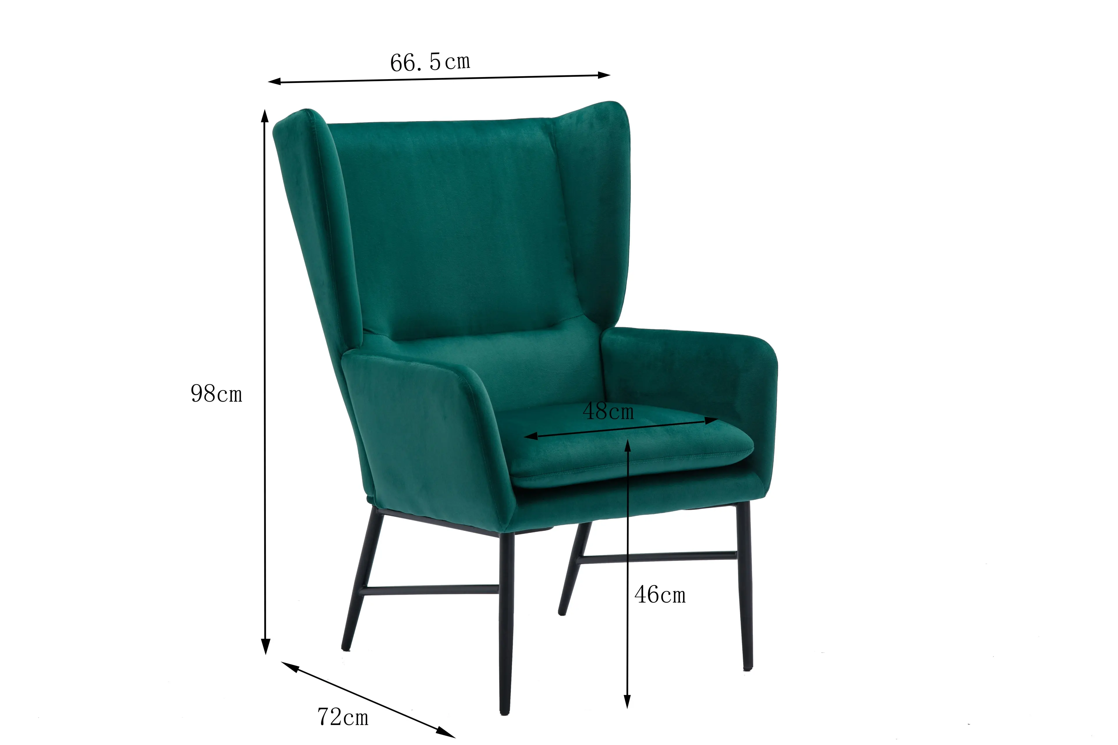 HLIVING Modern Wingback Accent Chair, Velvet Upholstered Armchair, Green