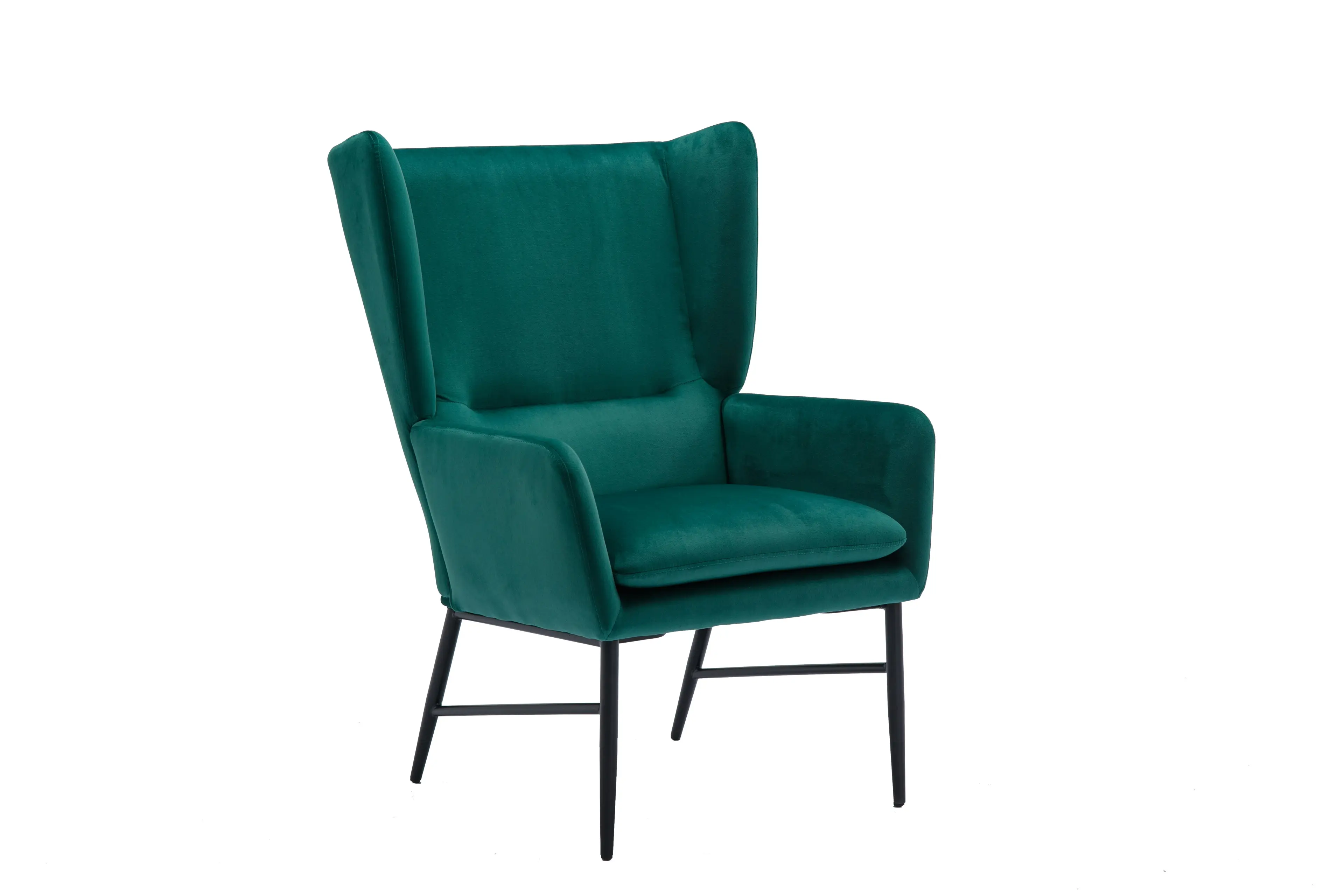 HLIVING Modern Wingback Accent Chair, Velvet Upholstered Armchair, Green