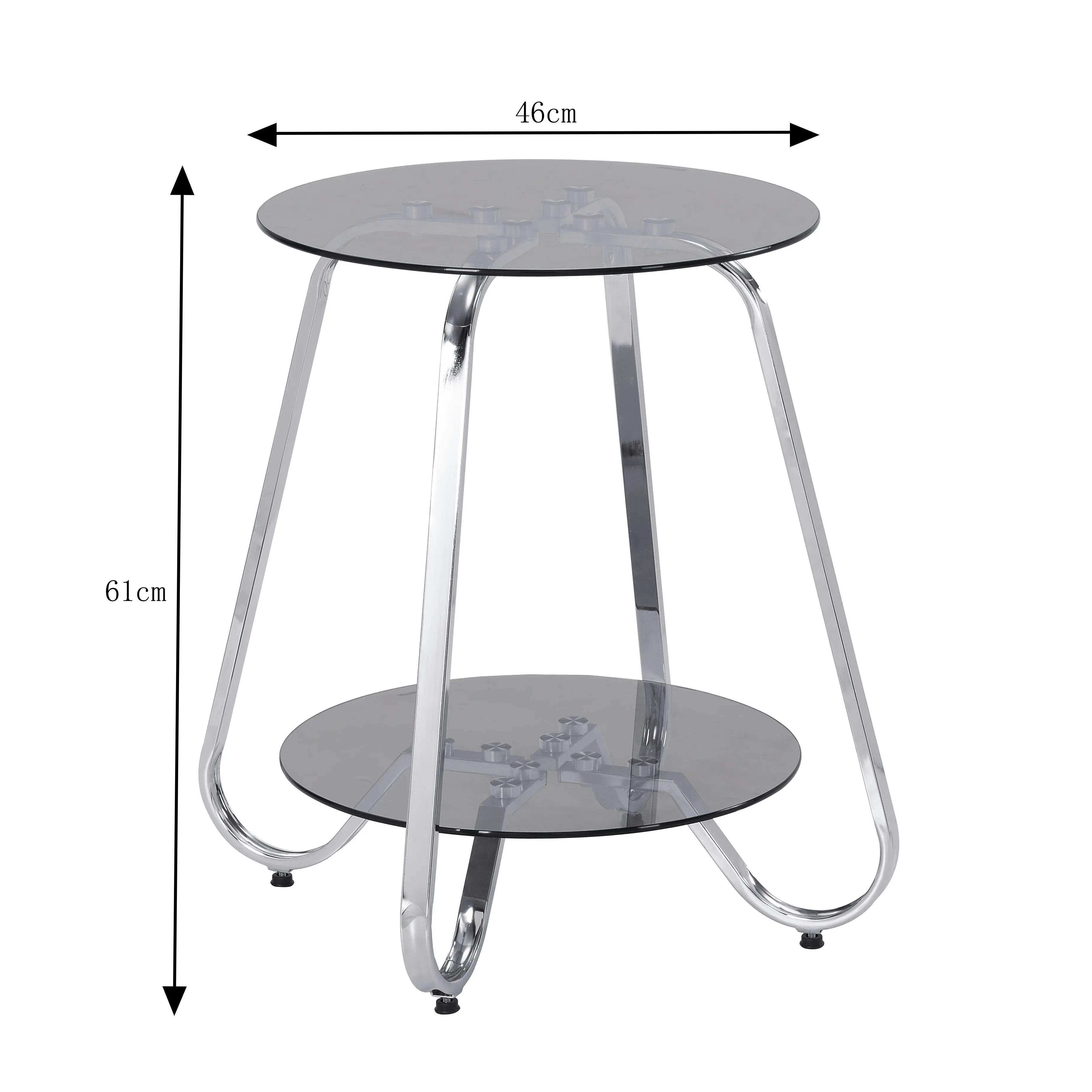 HLIVING 2-Tier Round Side Table, Tempered Glass End Table, Chrome Finish