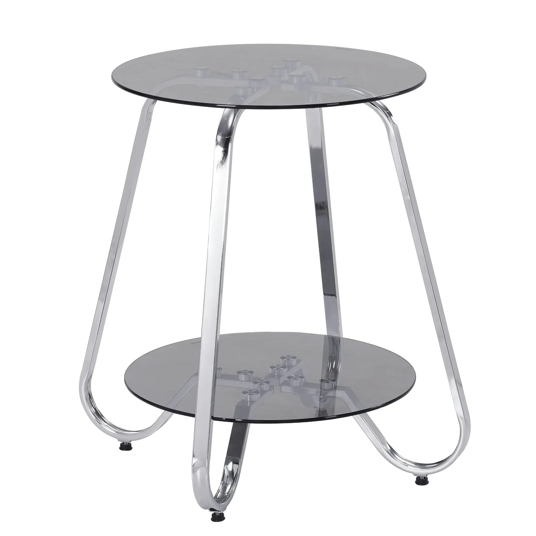 HLIVING 2-Tier Round Side Table, Tempered Glass End Table, Chrome Finish