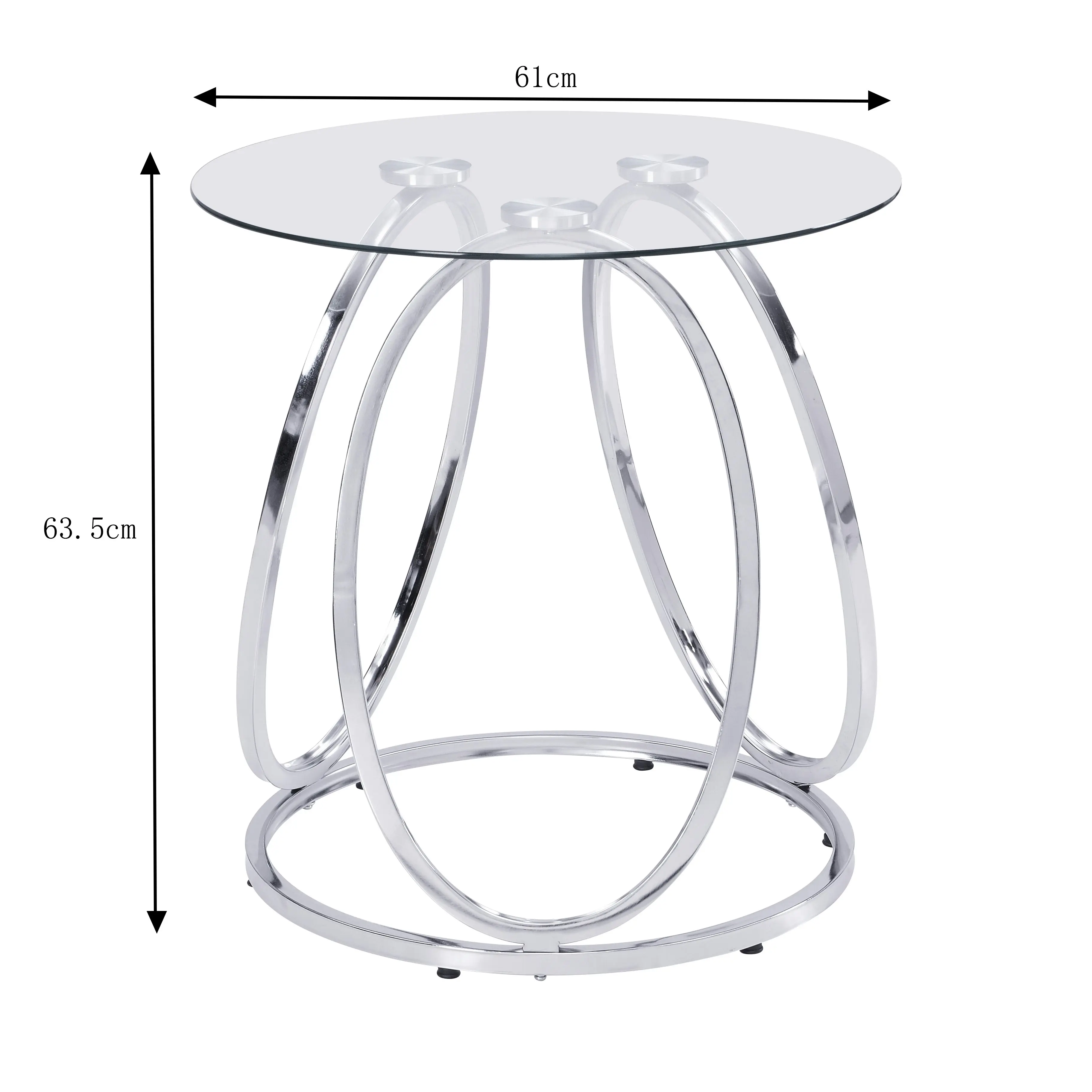 HLIVING Contemporary End Table, Tempered Glass Side Table, Chrome Finish