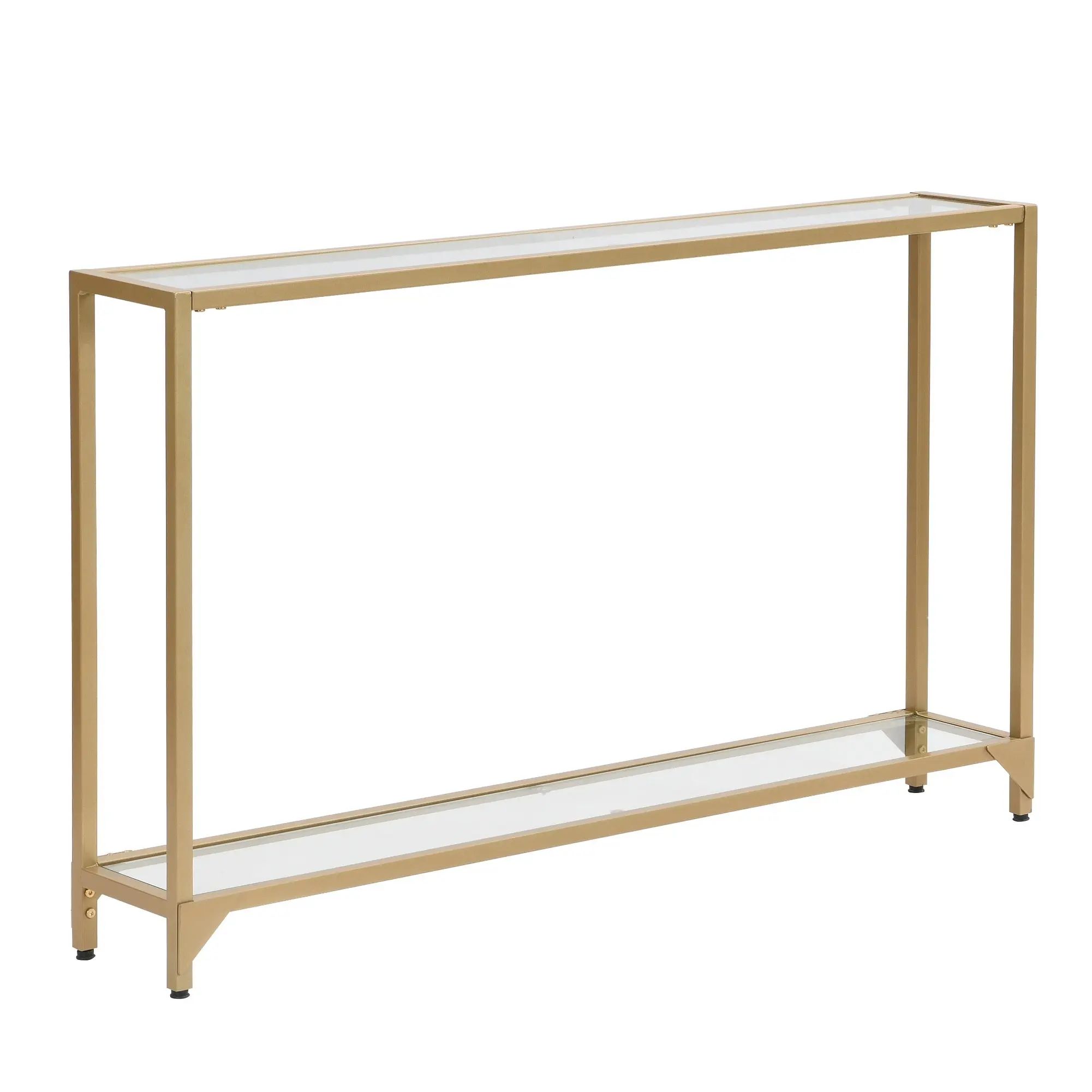 HLIVING 2 Tier Glass Couch Table, 120cm Long Modern Entryway Table, Tempered Glass Table, Gold Finish