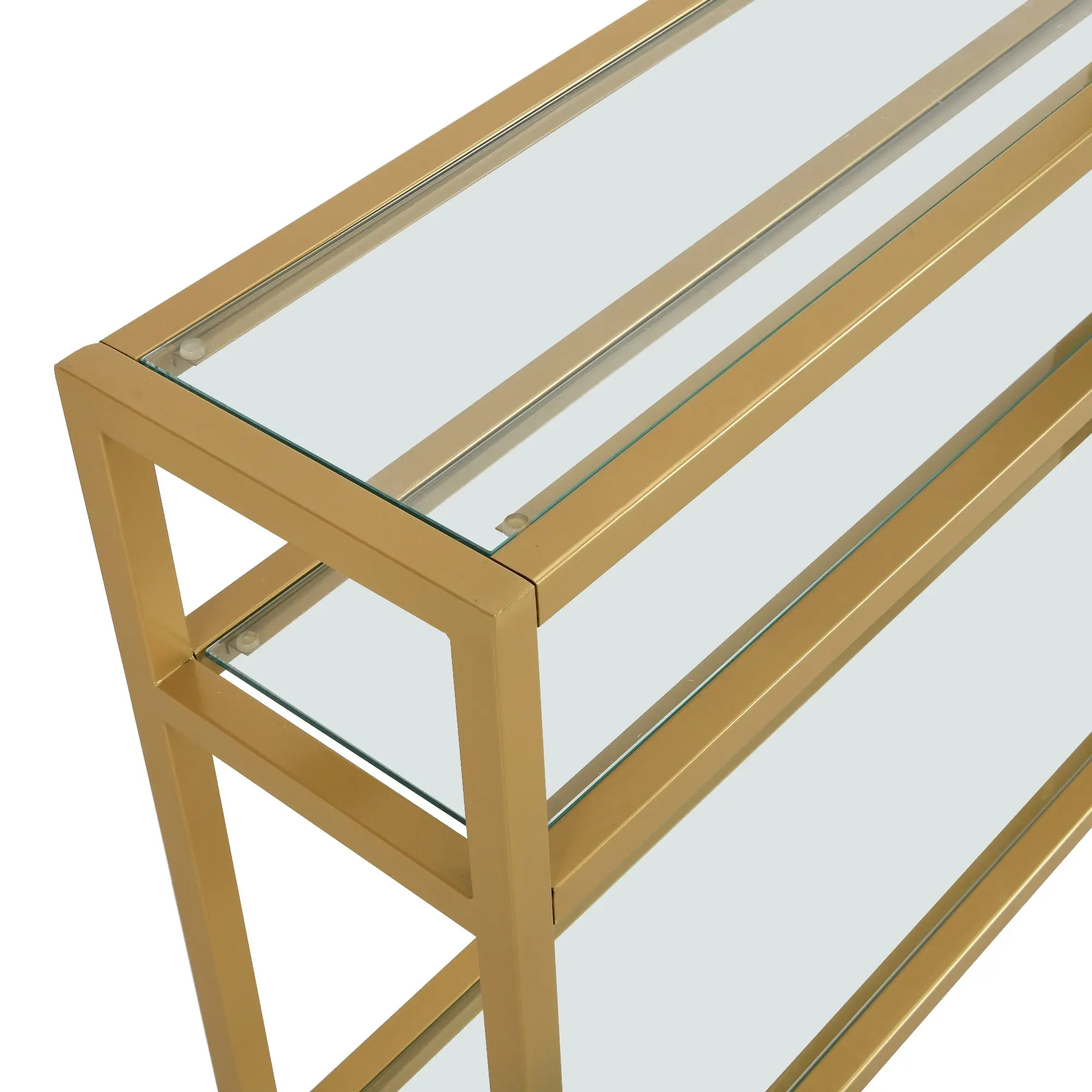 HLIVING Modern Glass Console Table, Entryway Table with 3 Tiers Storage Shelves, Gold Finish