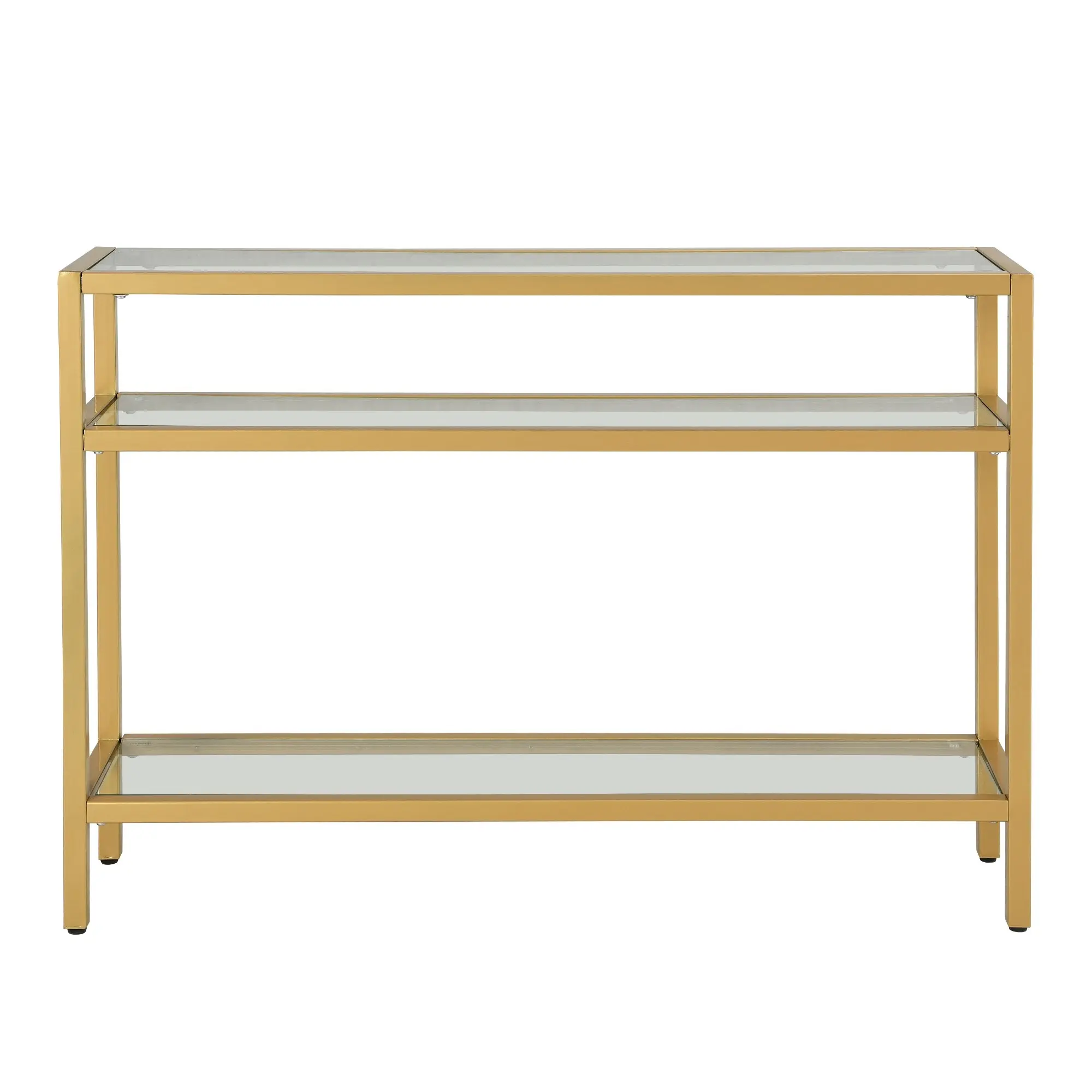 HLIVING Modern Glass Console Table, Entryway Table with 3 Tiers Storage Shelves, Gold Finish