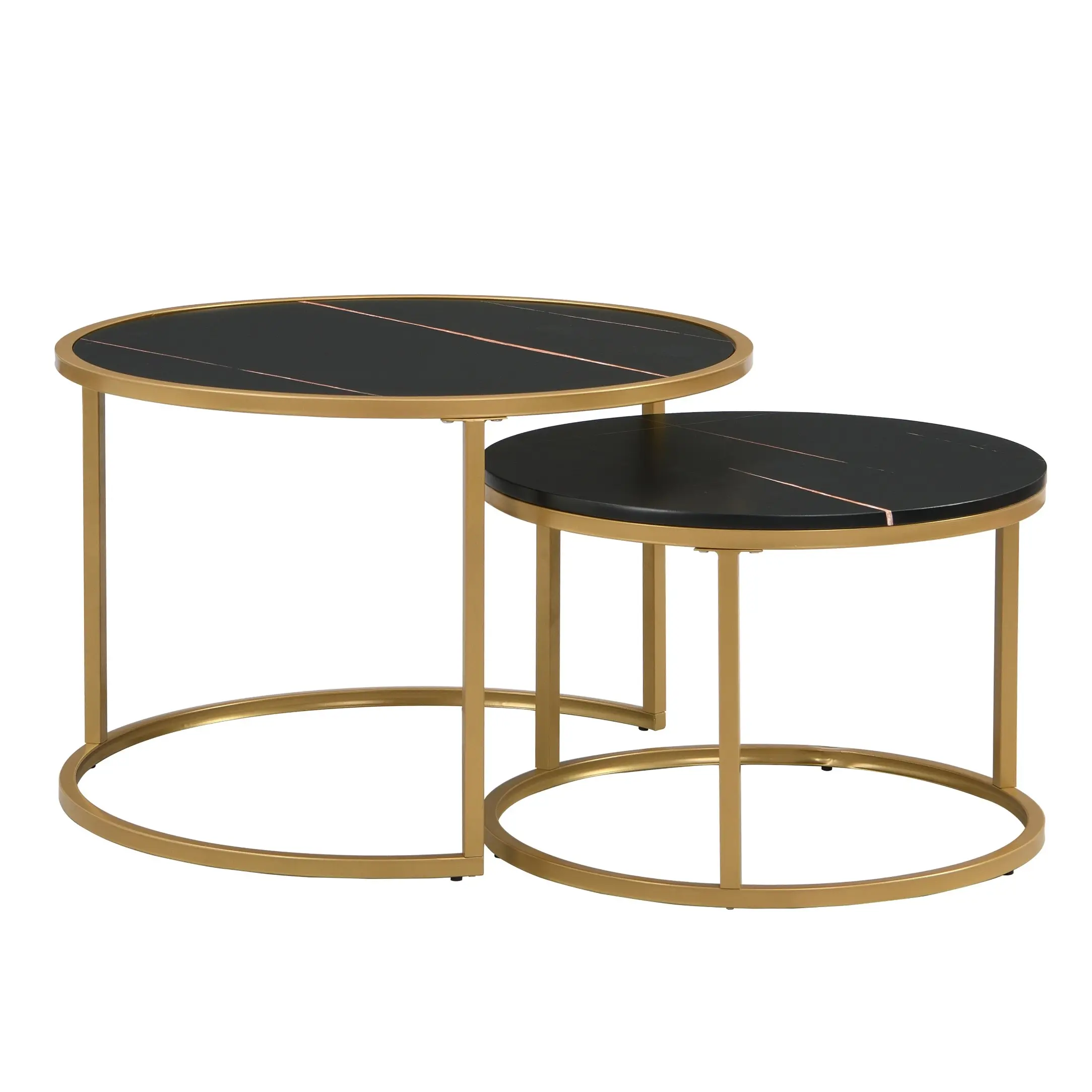 HLIVING Round Nesting Coffee Table Set of 2, Modern Living Room Nesting Table,  Gold Finish