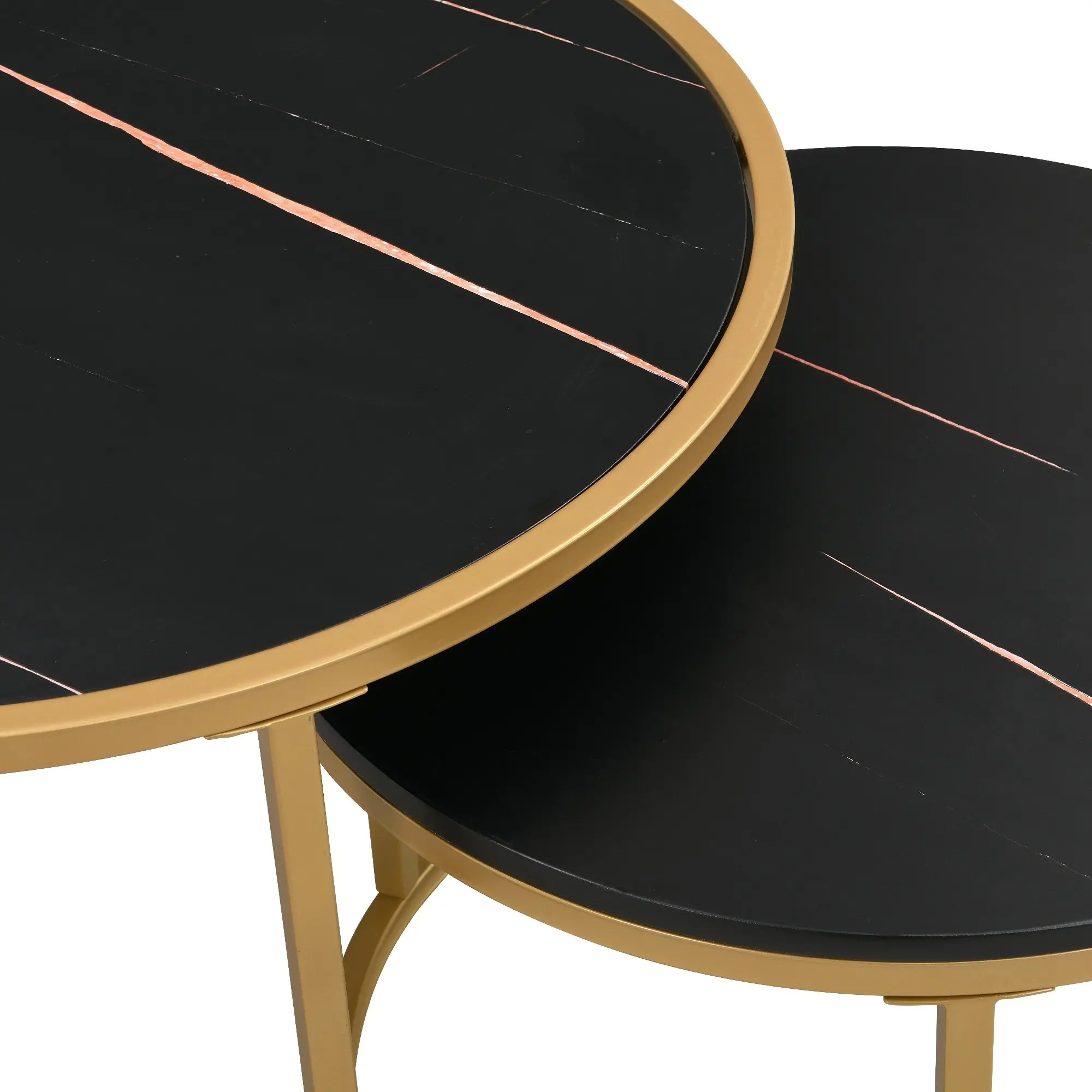 HLIVING Round Nesting Coffee Table Set of 2, Modern Living Room Nesting Table,  Gold Finish