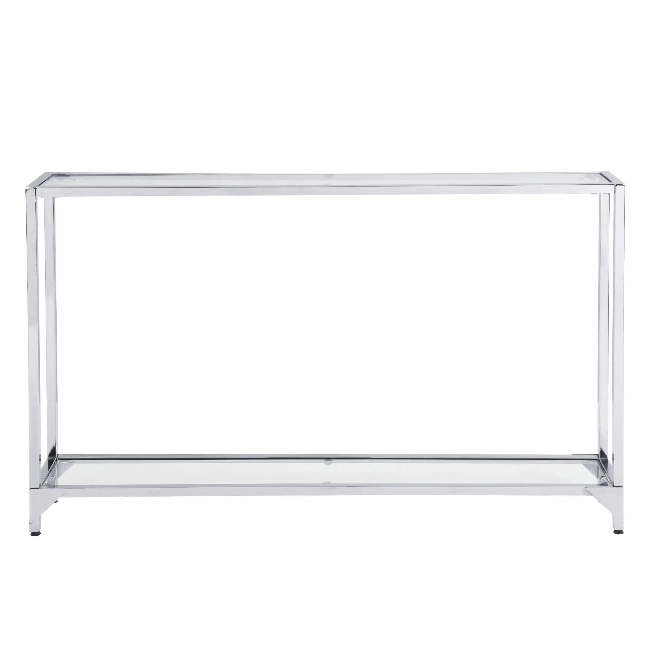 HLIVING 2 Tier Glass Couch Table, 120cm Long Modern Entryway Table, Tempered Glass Table, Chrome Finish