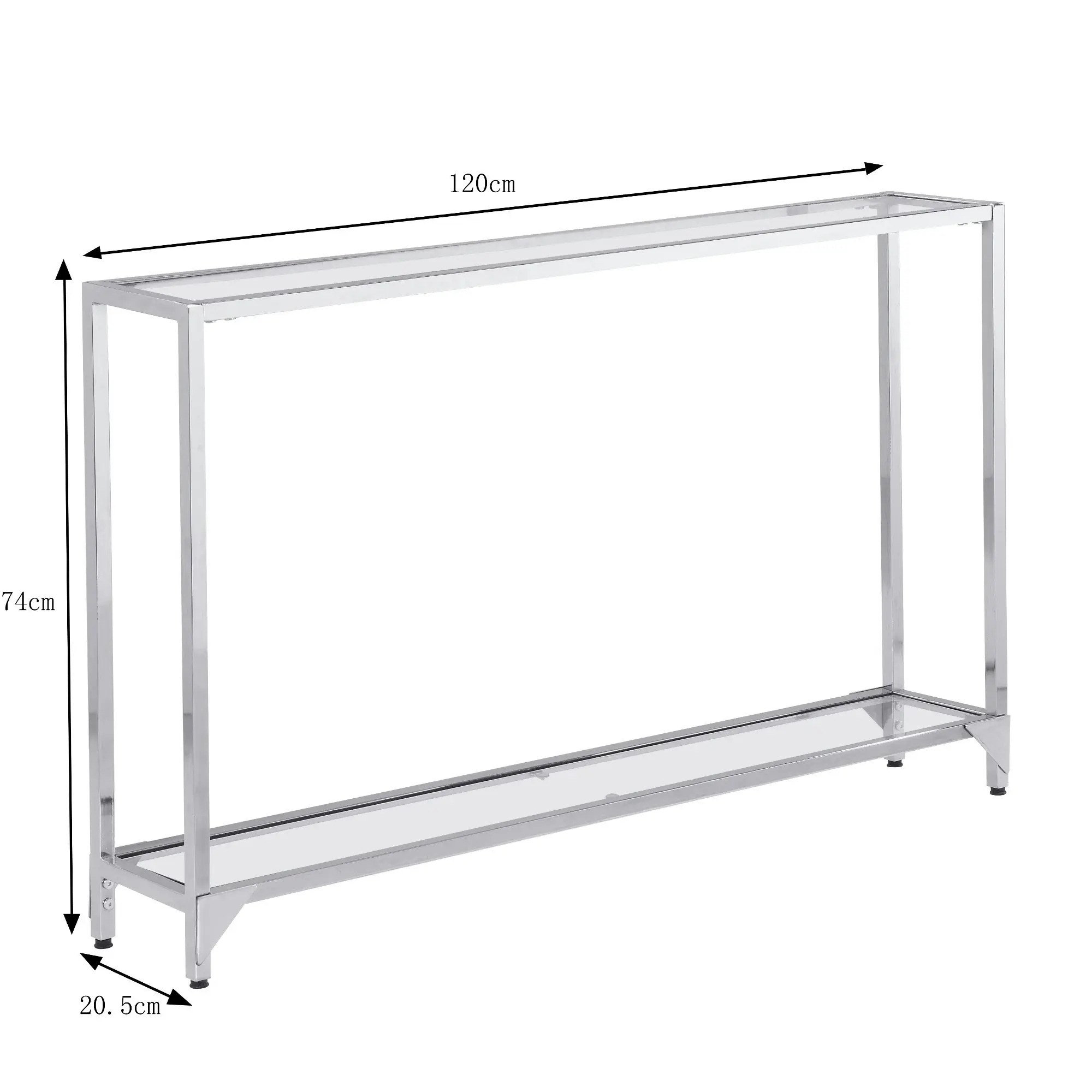 HLIVING 2 Tier Glass Couch Table, 120cm Long Modern Entryway Table, Tempered Glass Table, Chrome Finish