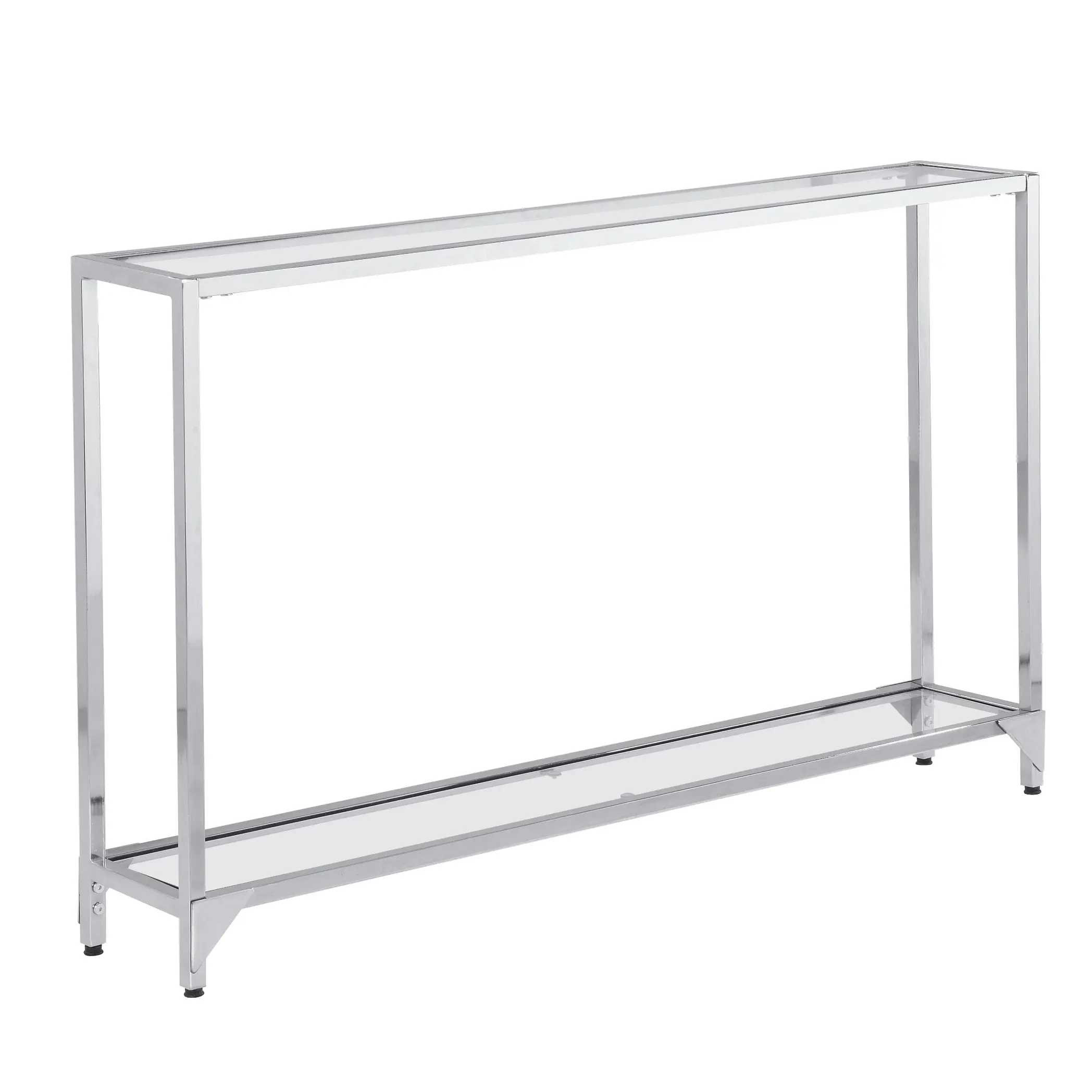 HLIVING 2 Tier Glass Couch Table, 120cm Long Modern Entryway Table, Tempered Glass Table, Chrome Finish