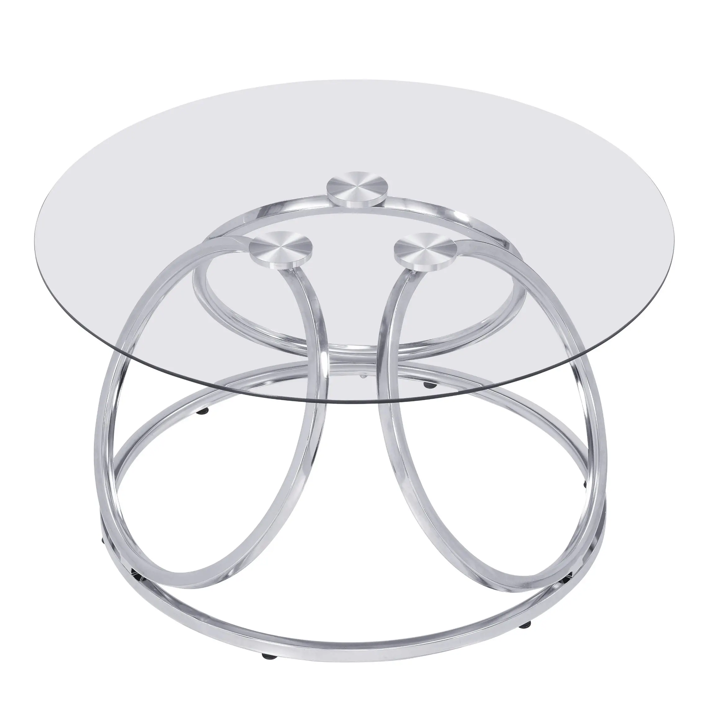 HLIVING Accent Round Coffee Table,Tempered Glass Coffee Table, Chrome Finish