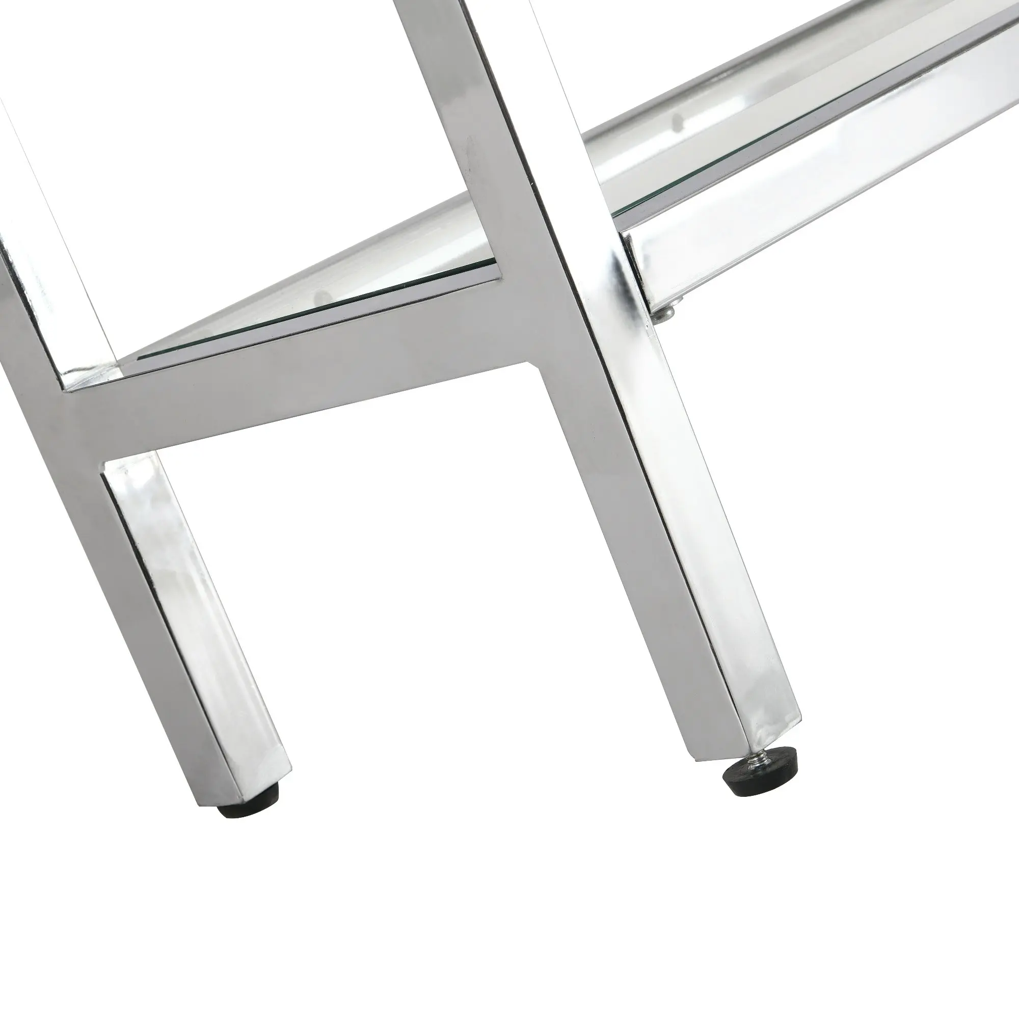 HLIVING Modern Glass Console Table, Entryway Table with 3 Tiers Storage Shelves, Chrome Finish