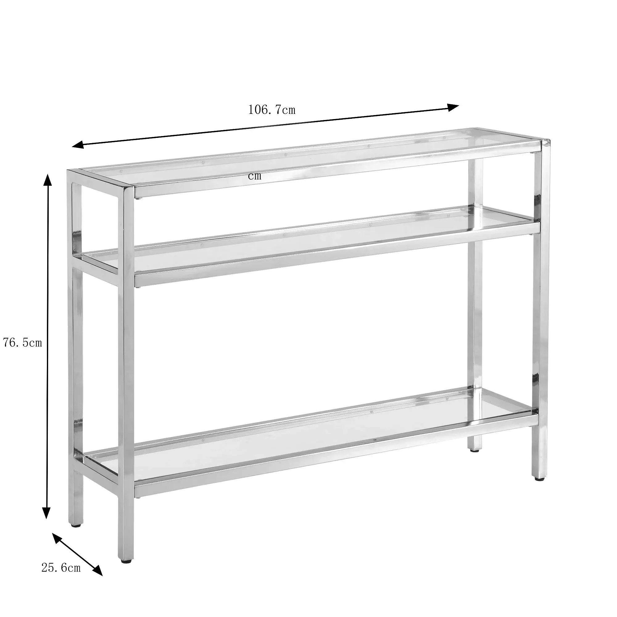 HLIVING Modern Glass Console Table, Entryway Table with 3 Tiers Storage Shelves, Chrome Finish