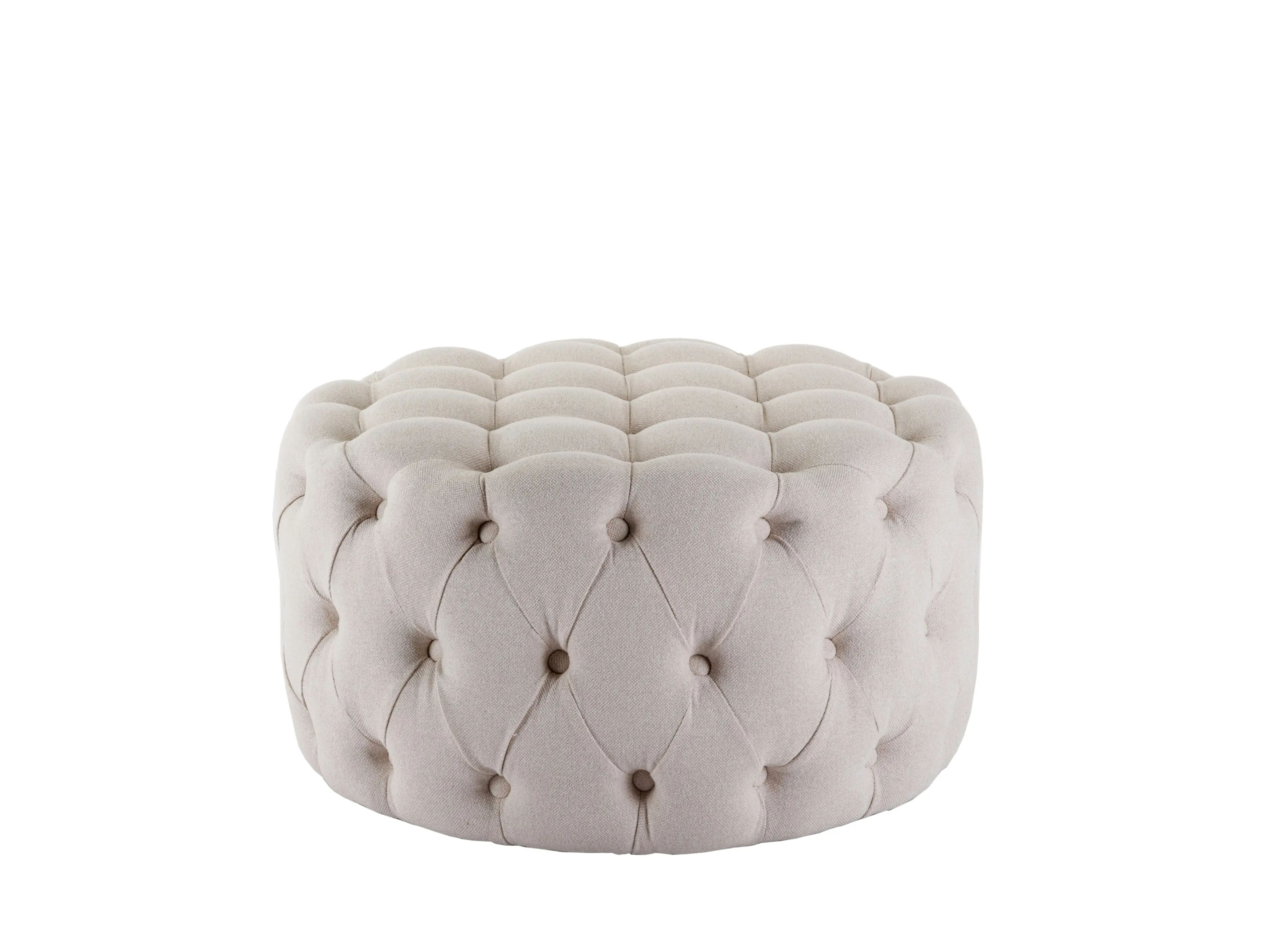 HLIVING Fabric Upholstered Button-Tufted Round Ottoman, Beige