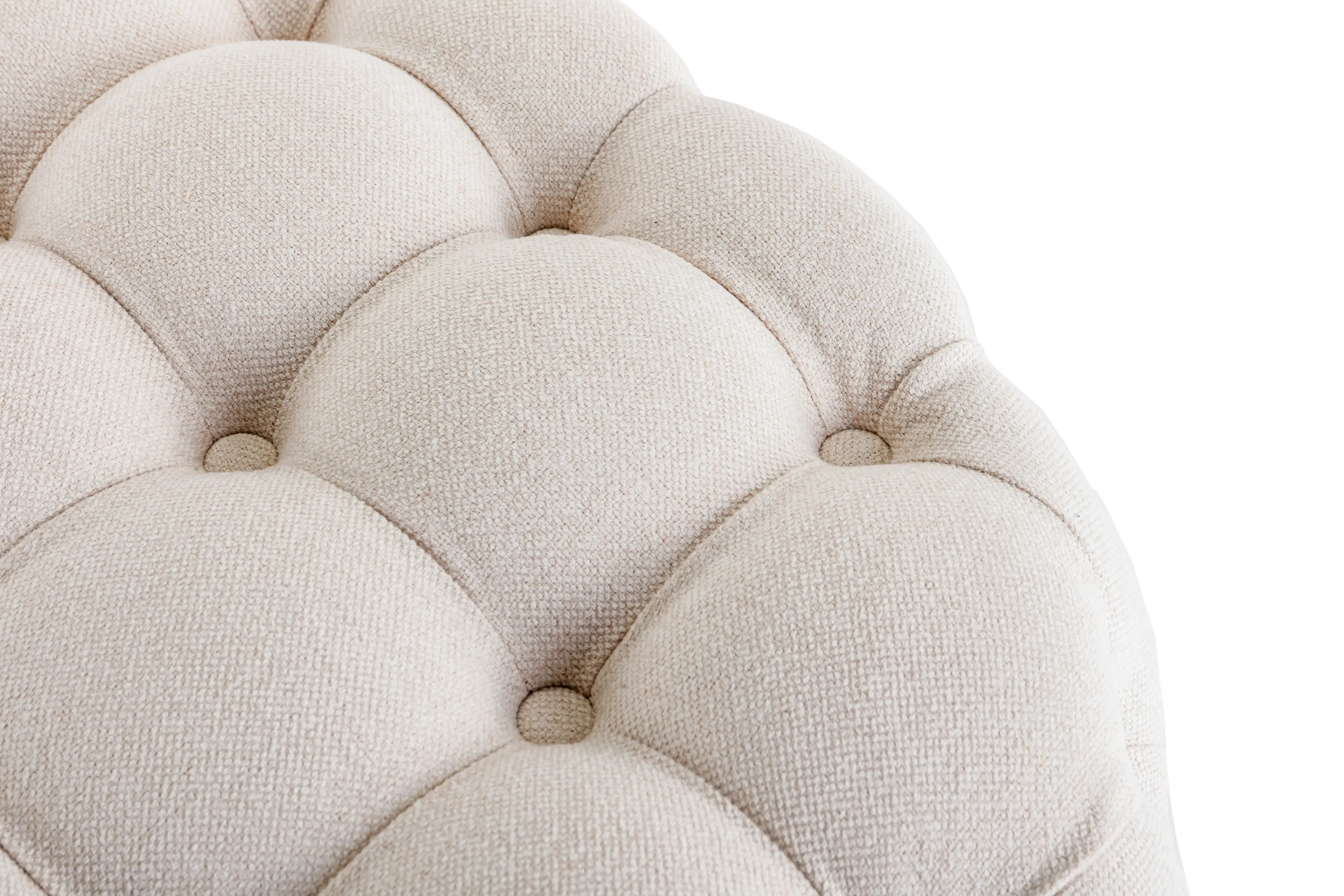 HLIVING Fabric Upholstered Button-Tufted Round Ottoman, Beige