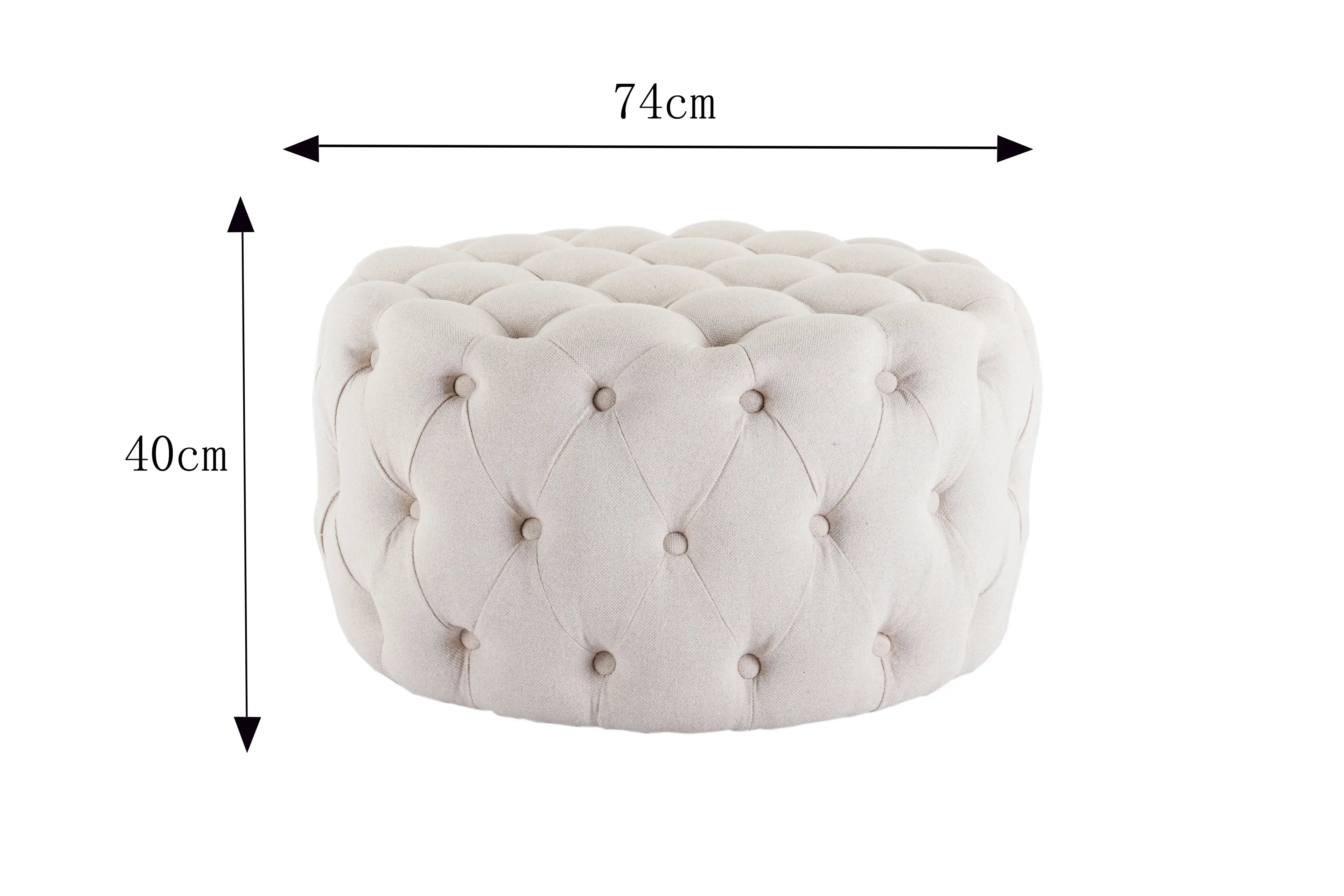 HLIVING Fabric Upholstered Button-Tufted Round Ottoman, Beige