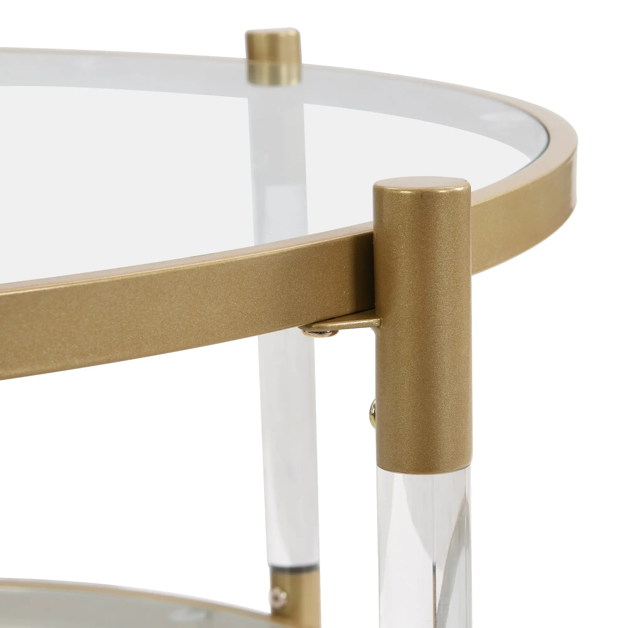 HLIVING Contemporary Acrylic Coffee Table, 82cm Round Tempered Glass Coffee Table, Gold Finish