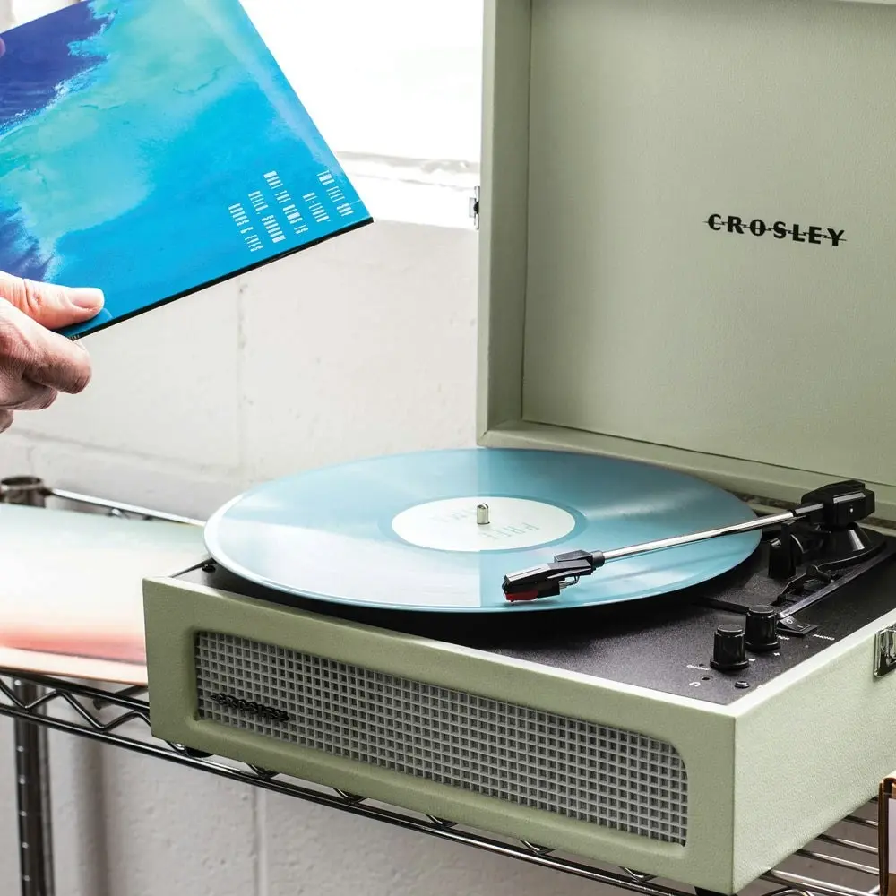 Crosley Voyager Bluetooth Portable Turntable - Sage + Bundled Crosley Record Storage Display Stand