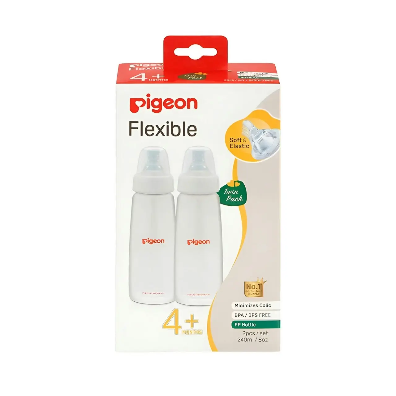 PIGEON Flexible(TM) Peristaltic Bottle Slim Neck 240ml x 2 Twin Pack