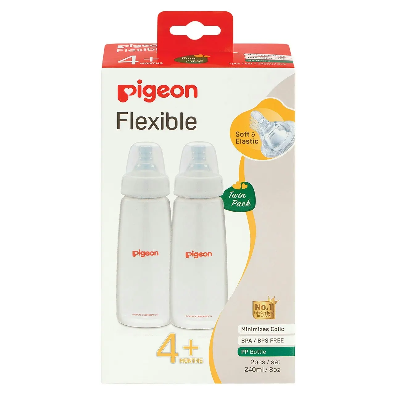 PIGEON Flexible(TM) Peristaltic Bottle Slim Neck 240ml x 2 Twin Pack