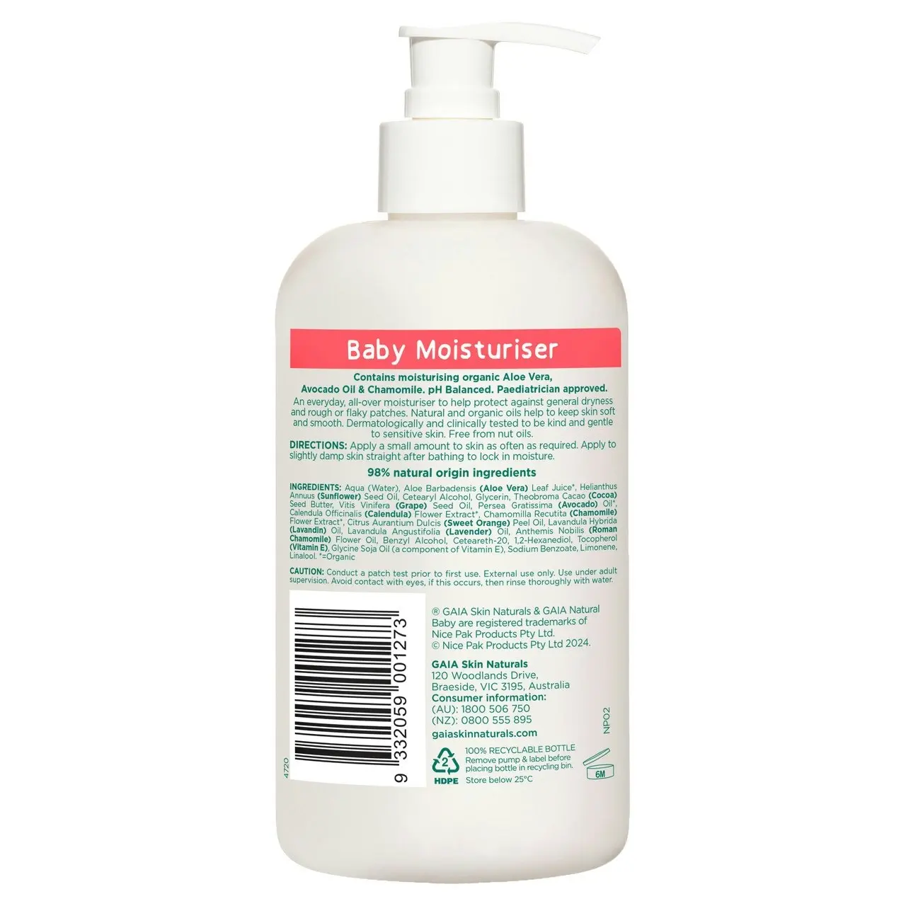 Gaia Natural Baby Moisturiser 500mL