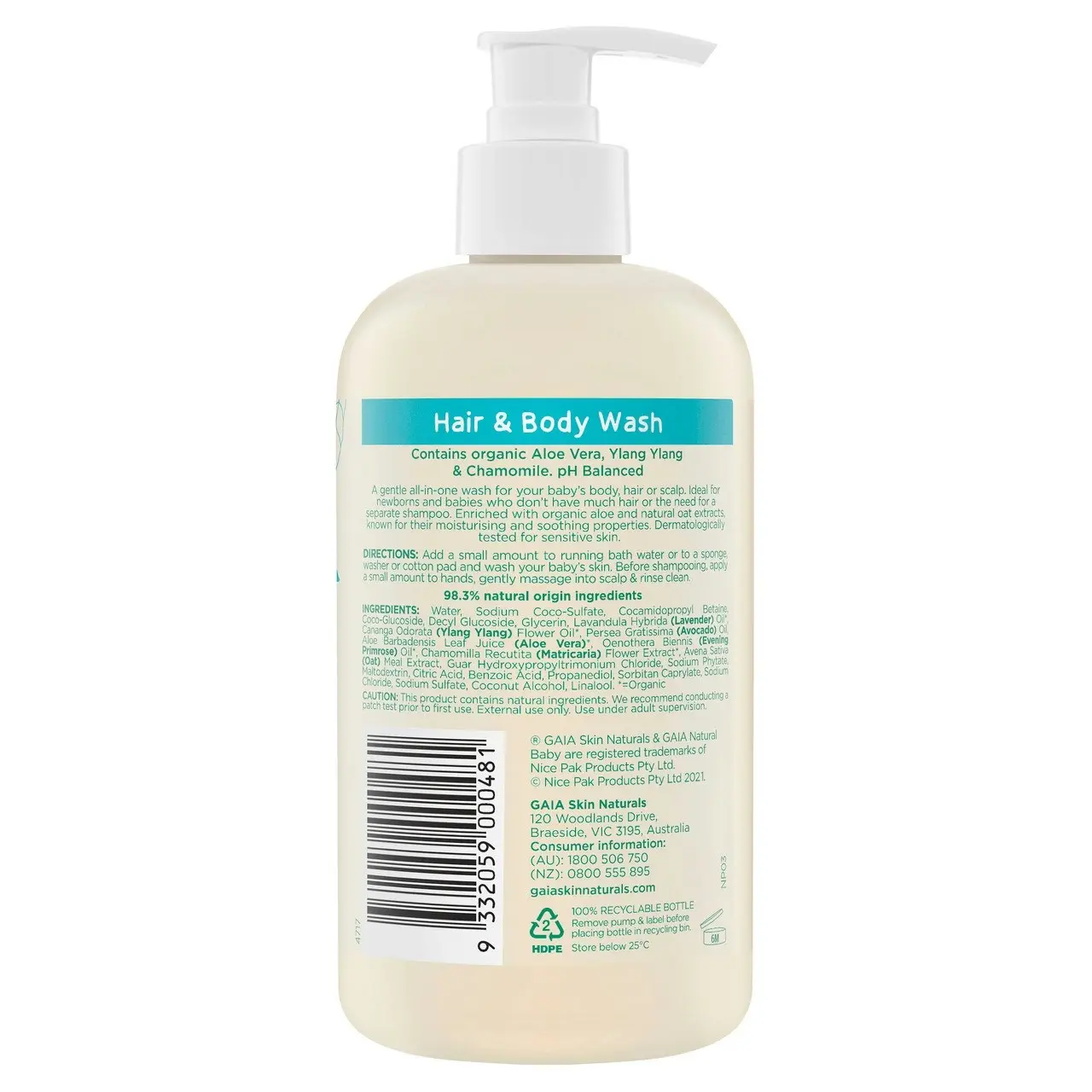 Gaia Natural Baby Hair & Body Wash 500mL