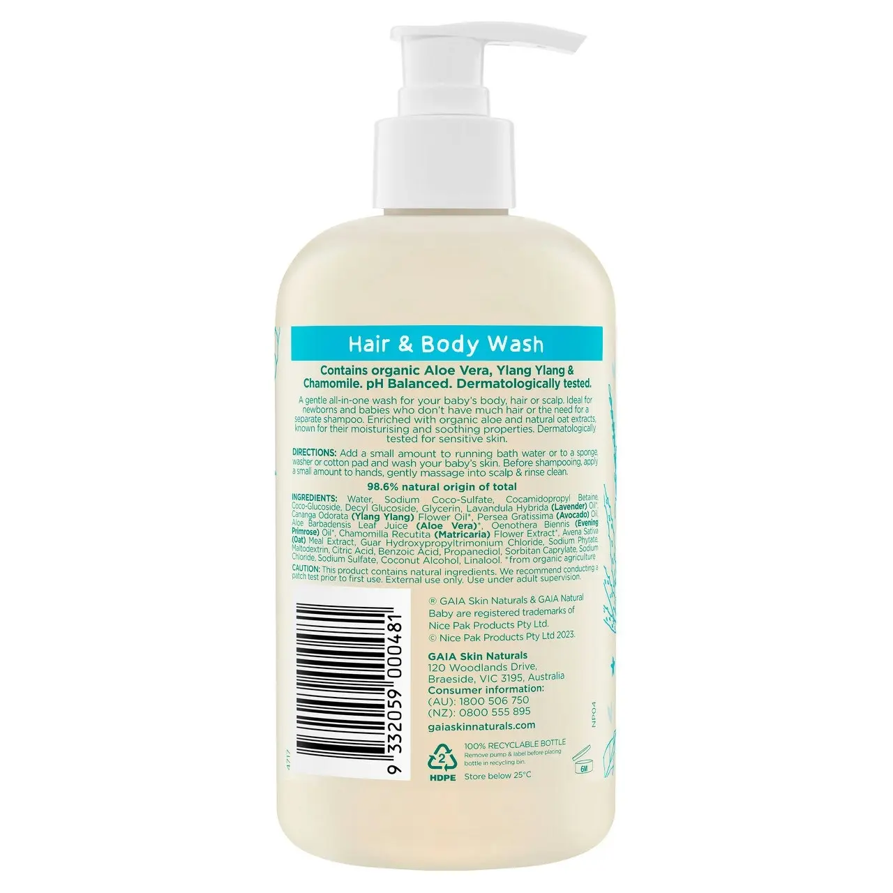 Gaia Natural Baby Hair & Body Wash 500mL