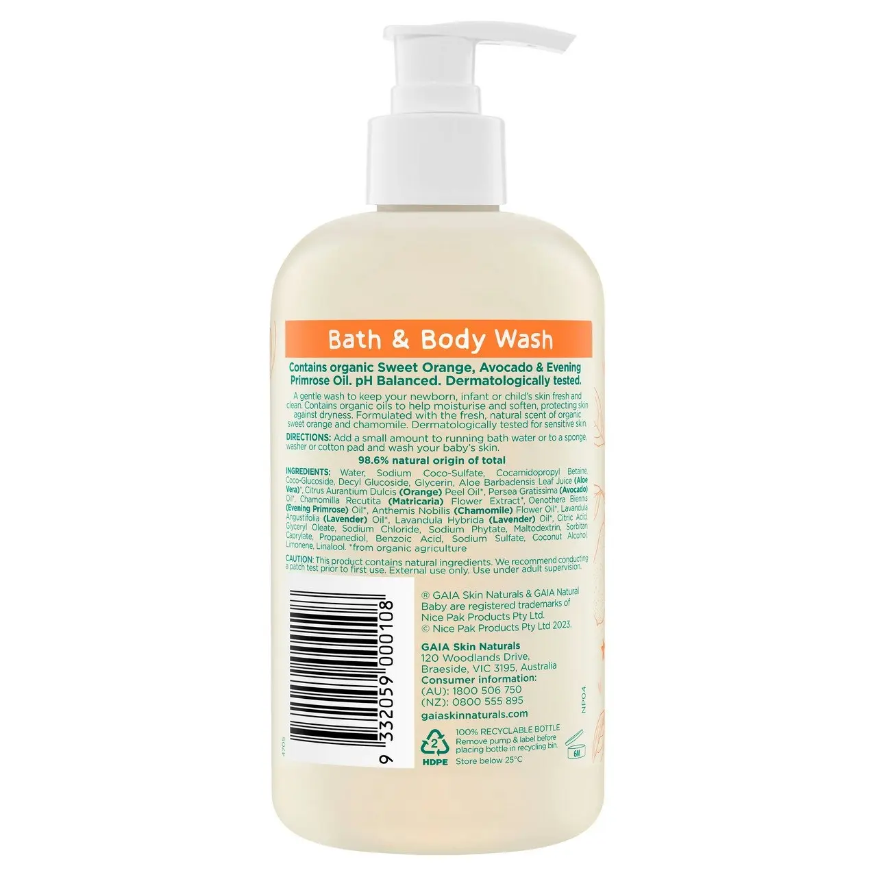 Gaia Natural Baby Bath & Body Wash 500mL