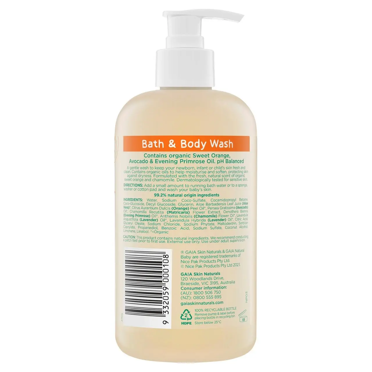 Gaia Natural Baby Bath & Body Wash 500mL