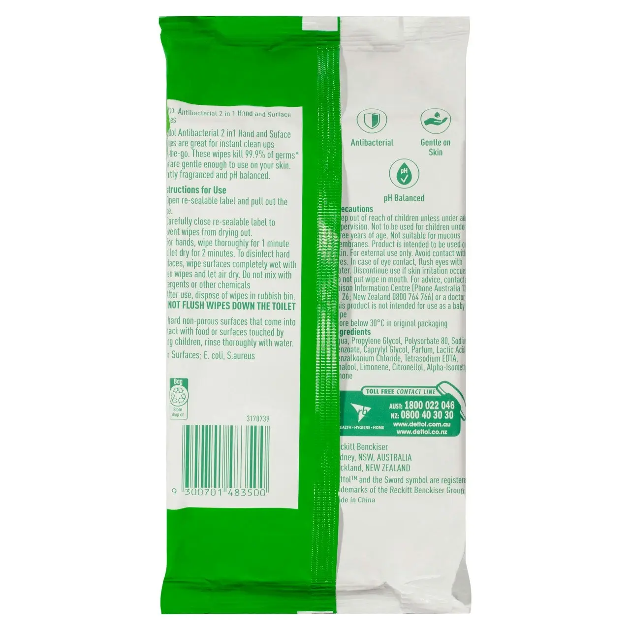 Dettol Antibacterial 2 in 1 Hand & Surface Wipes 60 Pack