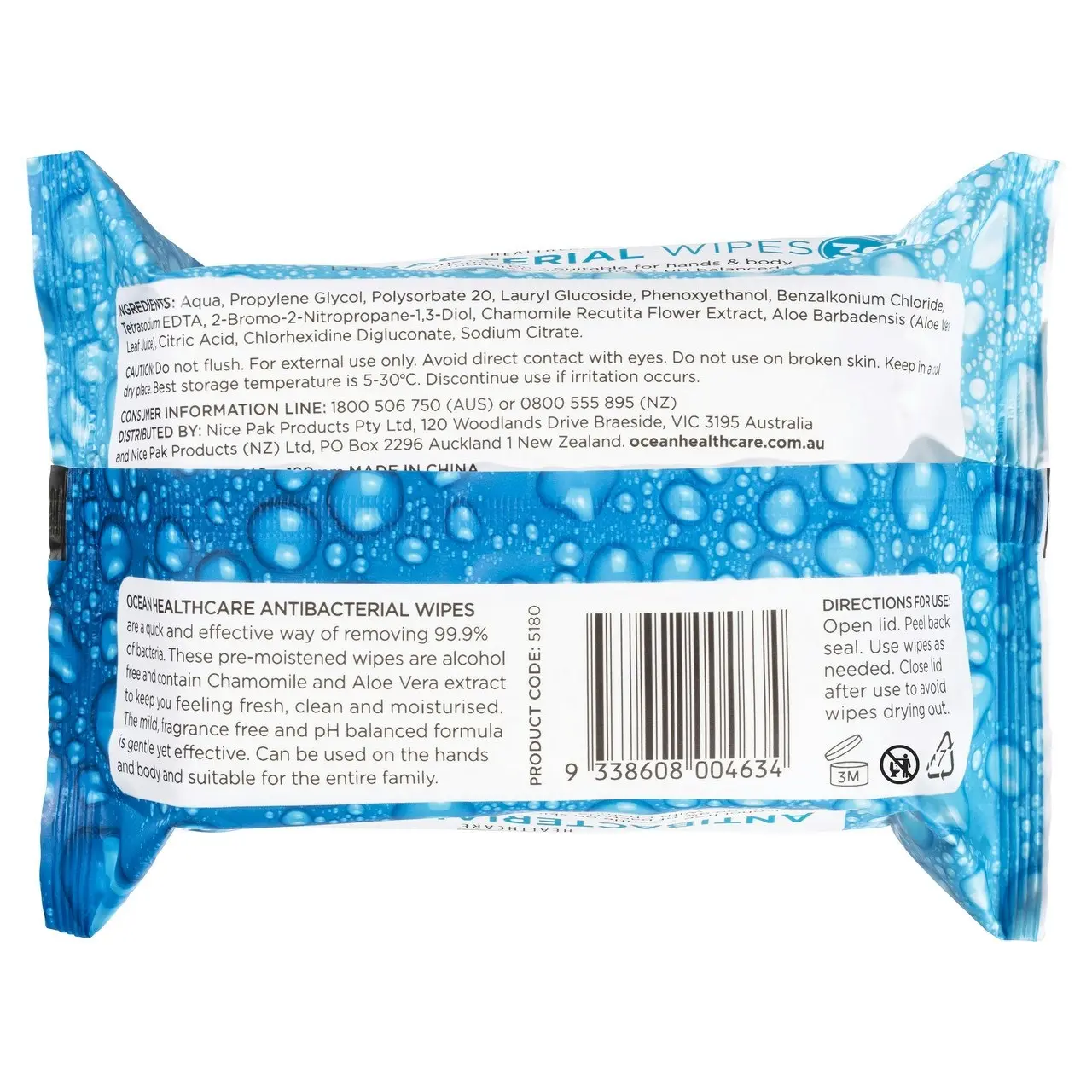 Ocean Healthcare Antibacterial Wipes 30 Pack