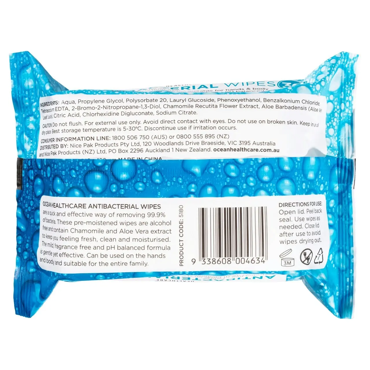 Ocean Healthcare Antibacterial Wipes 30 Pack