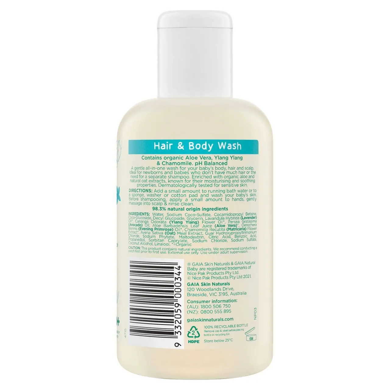 Gaia Natural Baby Hair & Body Wash 200mL