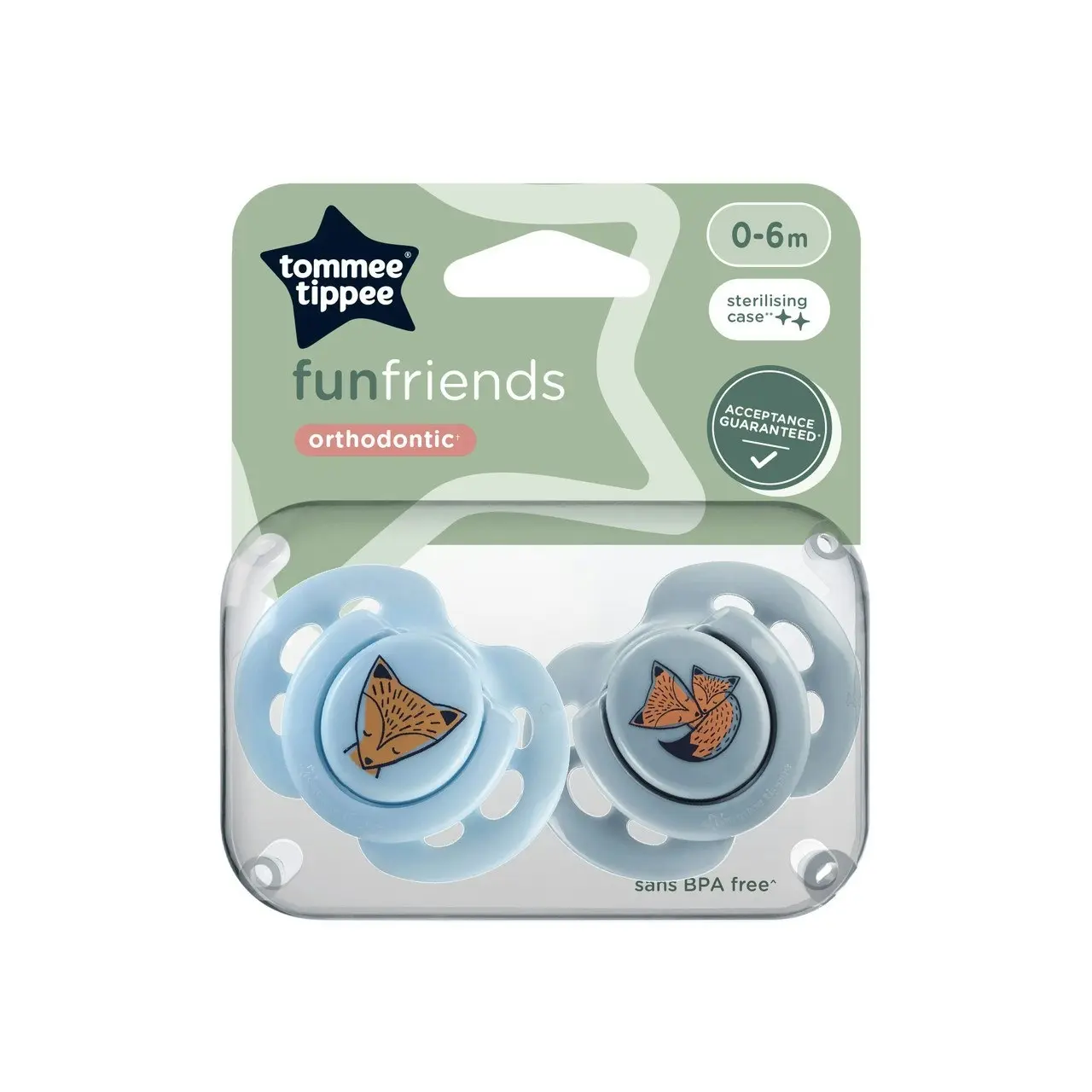 Tommee Tippee Fun Soother, 0-6 months, 2 pack, BPA free, Reusable steriliser pod