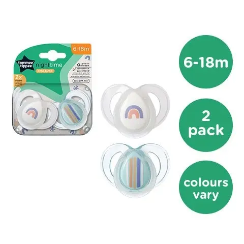 Tommee Tippee Nighttime soother, 6-18 months, 2 pack of glow in the dark soothers with reusable steriliser pod