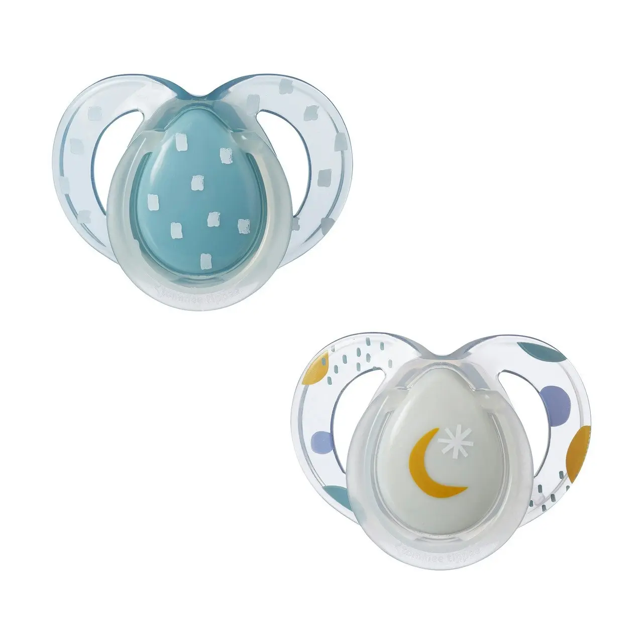 Tommee Tippee Nighttime soother, 6-18 months, 2 pack of glow in the dark soothers with reusable steriliser pod