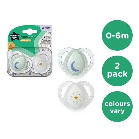 Tommee Tippee Nighttime soother, 0-6 months, 2 pack of glow in the dark soothers with reusable steriliser pod