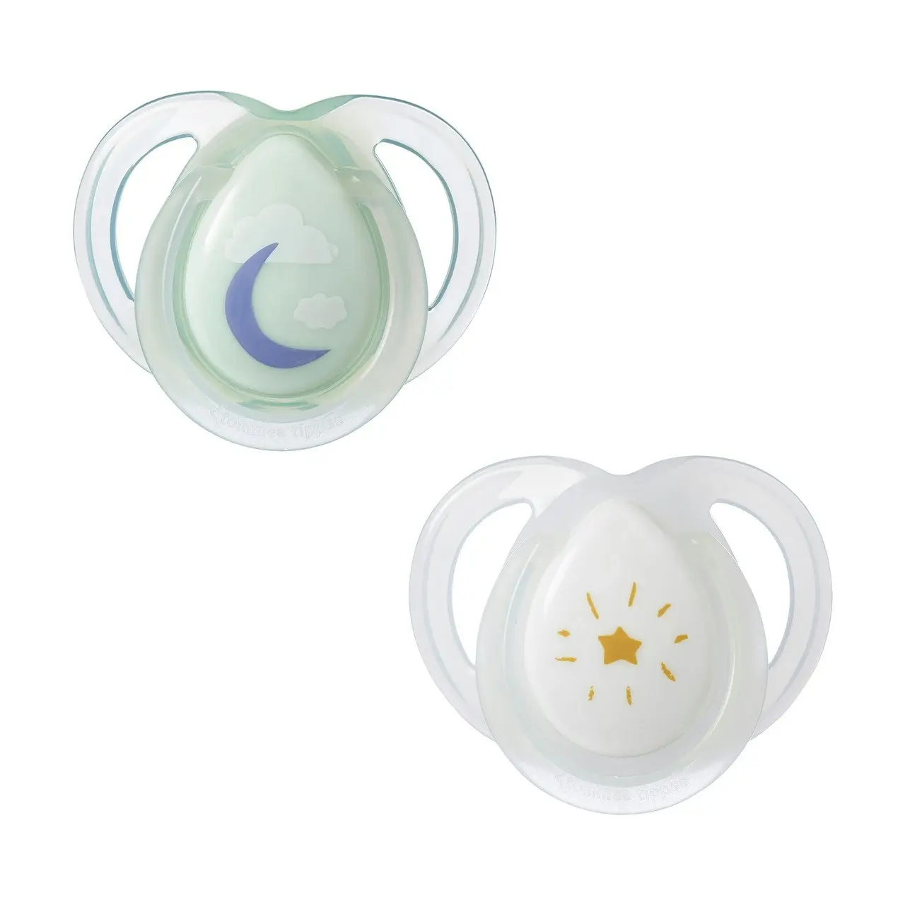 Tommee Tippee Nighttime soother, 0-6 months, 2 pack of glow in the dark soothers with reusable steriliser pod