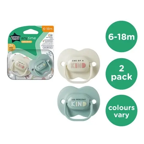 Tommee Tippee Anytime Soother, 6-18 months, 2 pack of symmetrical, BPA free soothers with a reusable steriliser pod