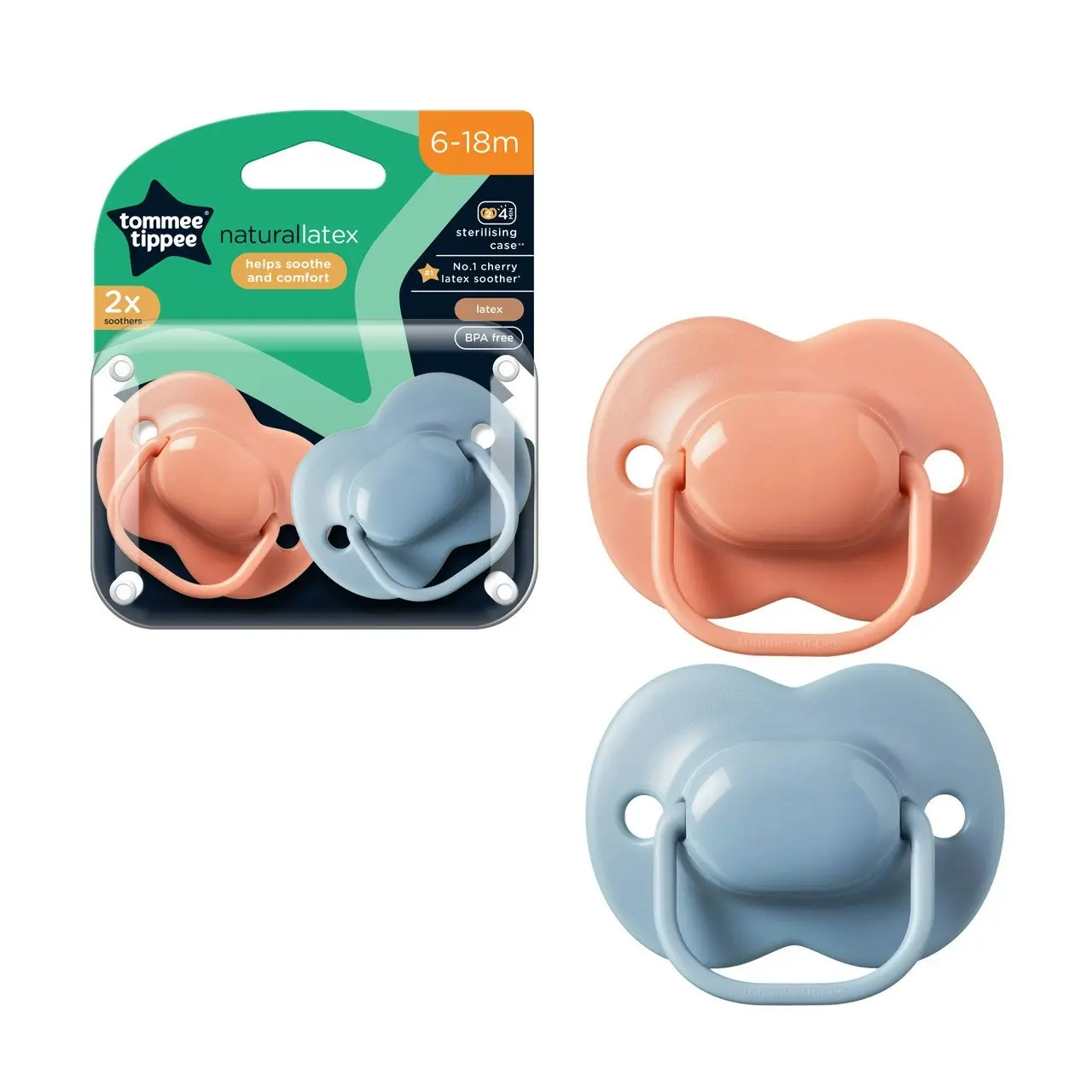 Tommee Tippee Cherry Latex Soother, 6-18 months, pack of 2 soothers with 100% natural latex baglet