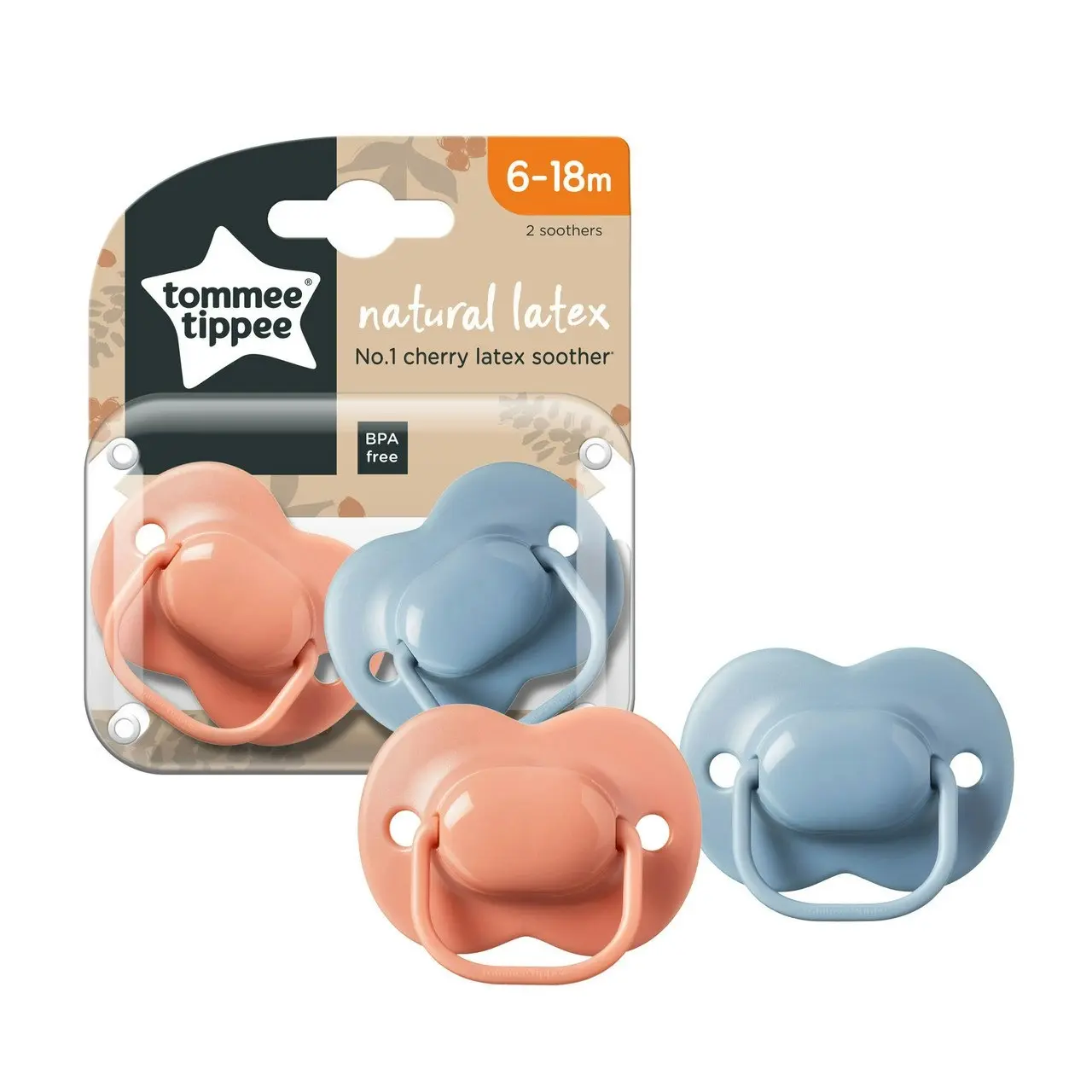 Tommee Tippee Cherry Latex Soother, 6-18 months, pack of 2 soothers with 100% natural latex baglet