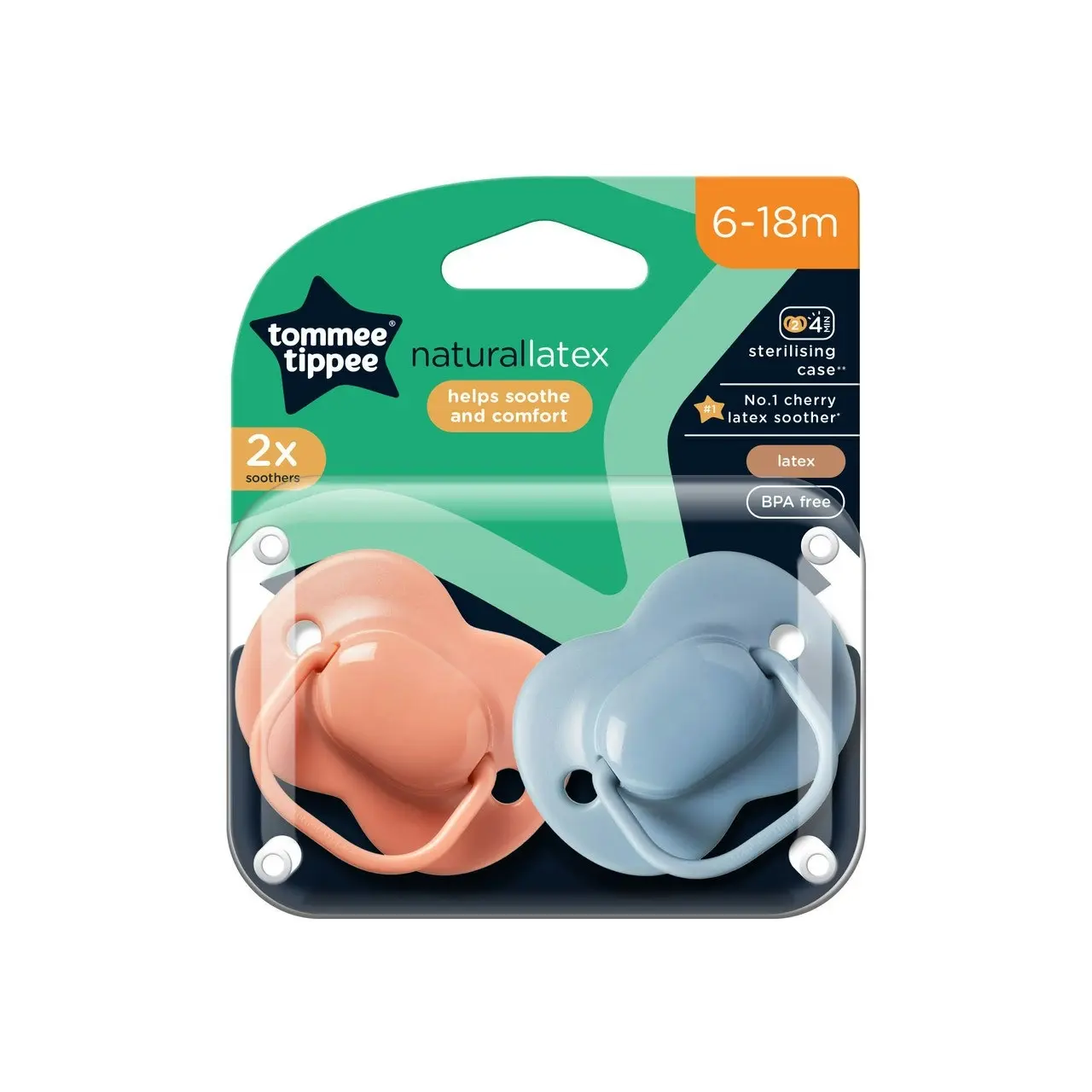 Tommee Tippee Cherry Latex Soother, 6-18 months, pack of 2 soothers with 100% natural latex baglet