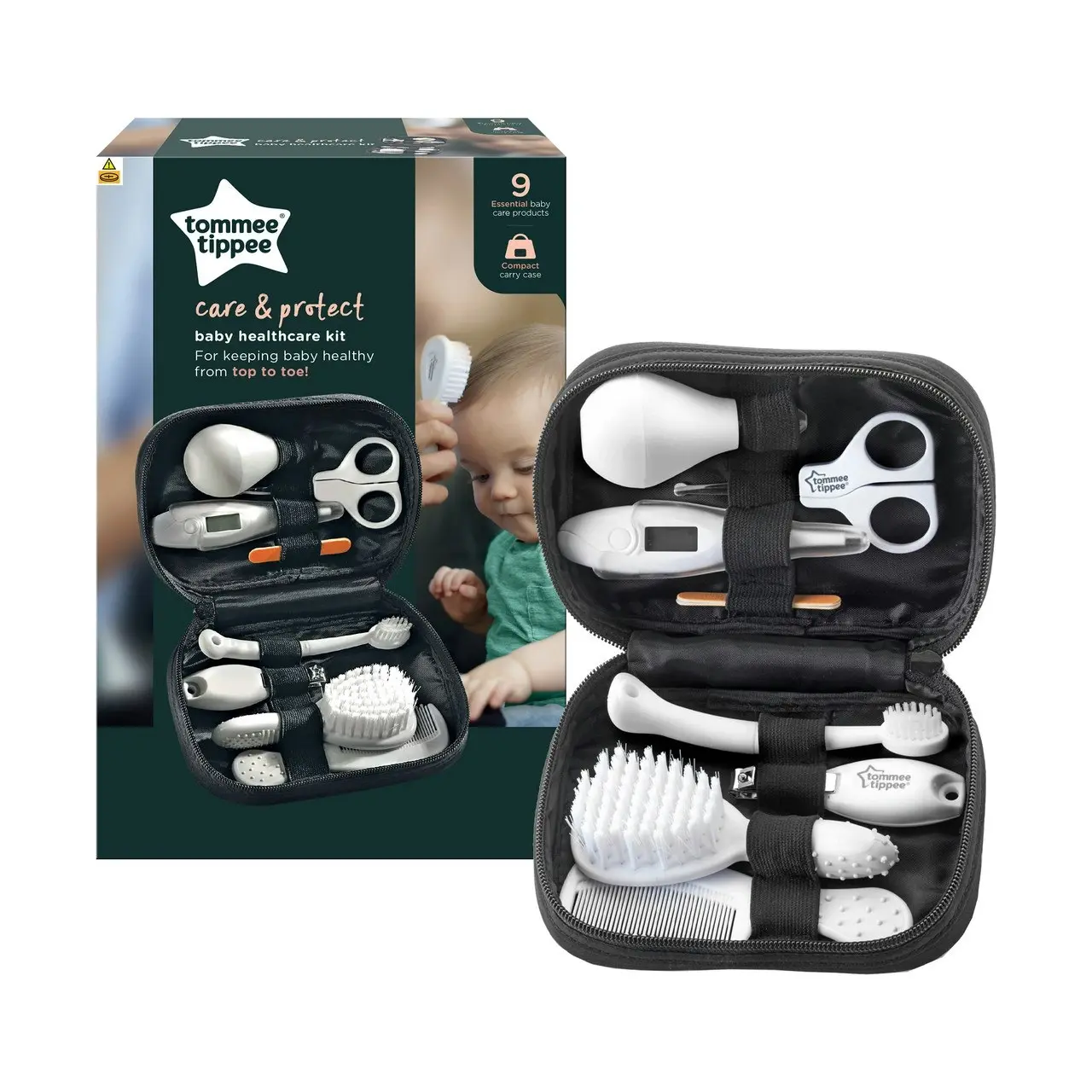 Tommee Tippee Baby Healthcare and Grooming Kit, 9x Essential Newborn Care Items for Home and Travel, Wipe-Clean and Waterproof Travel Case