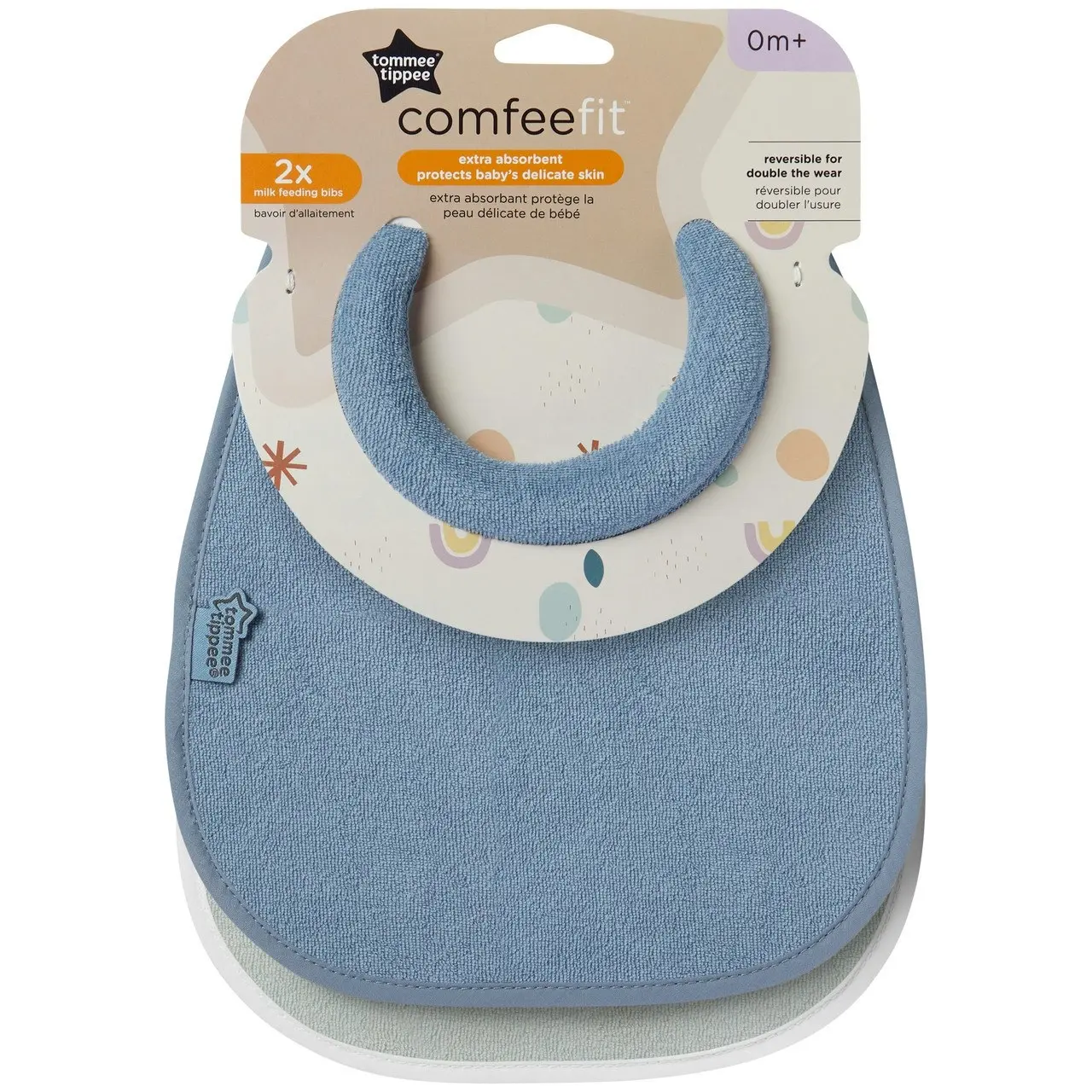 Tommee Tippee Milk Feeding Bibs, Comfeefit, Super Soft and Extra Absorbent, Adjustable and Reversible, OEXO-TEX Approved Material, Pack of 2